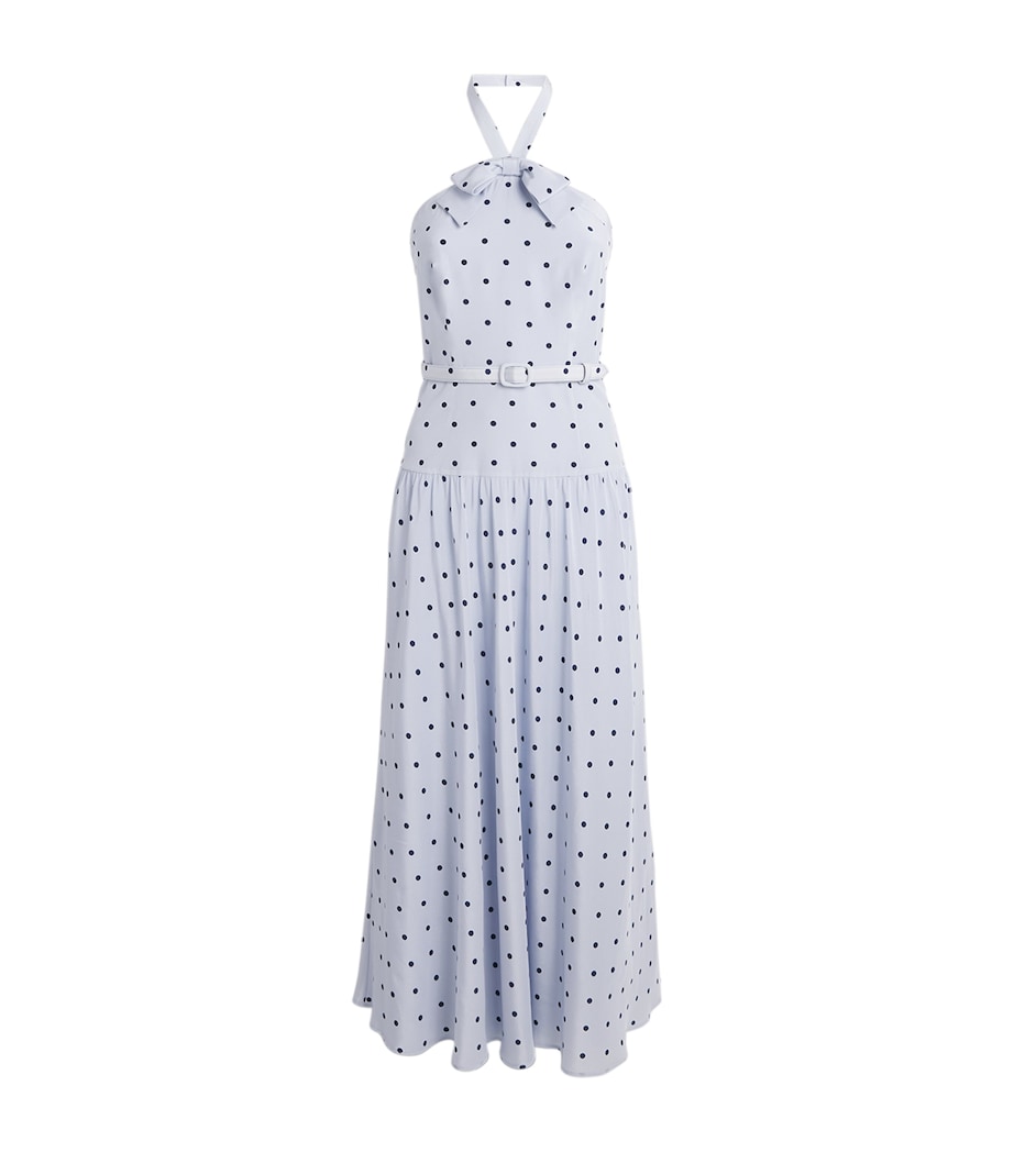 Alessandra Rich Womens Silk Halterneck Midi Dress Light Blue Blue Image 1