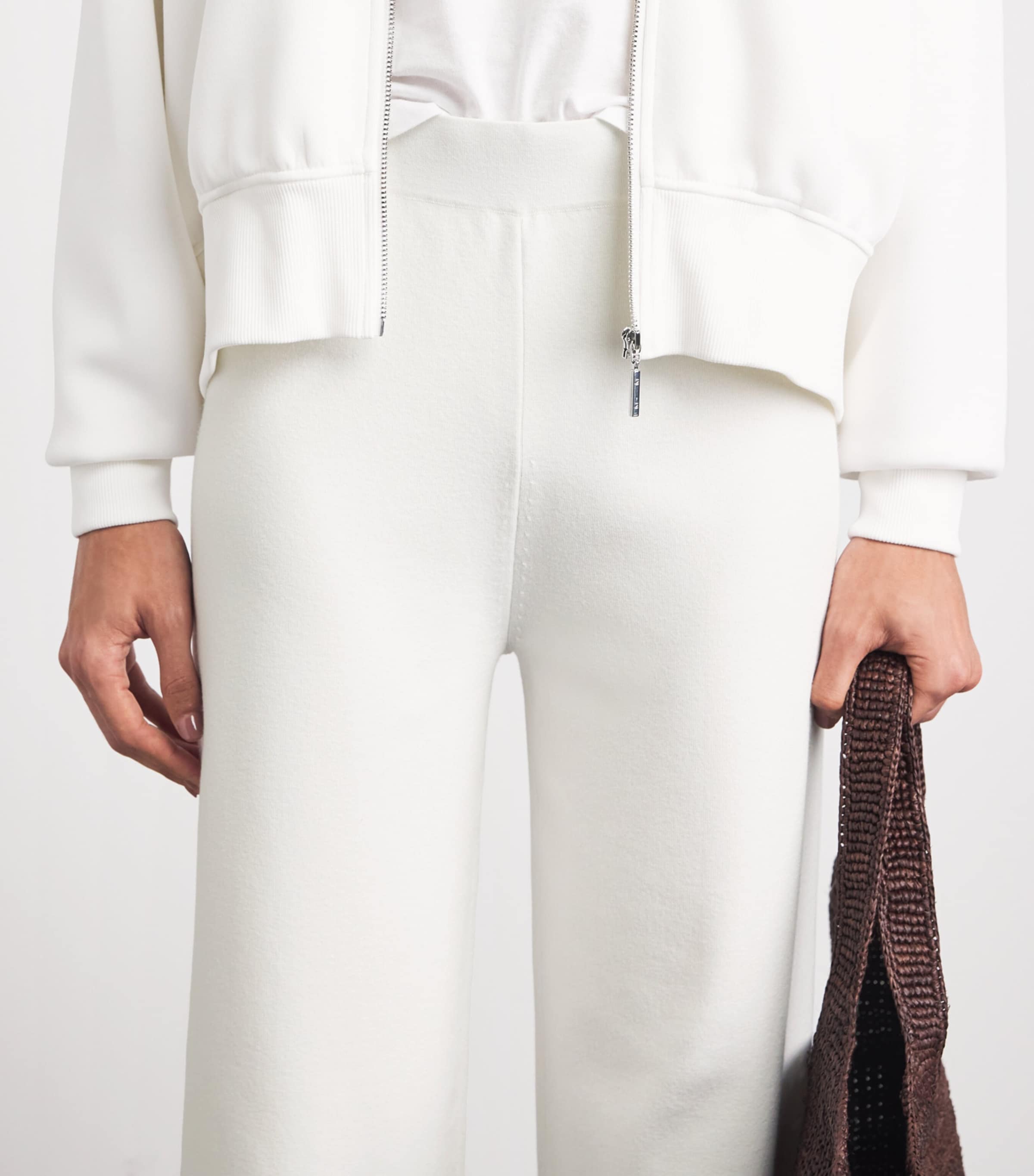 MM Womens Knitted Wide-Leg Trousers White Image 3