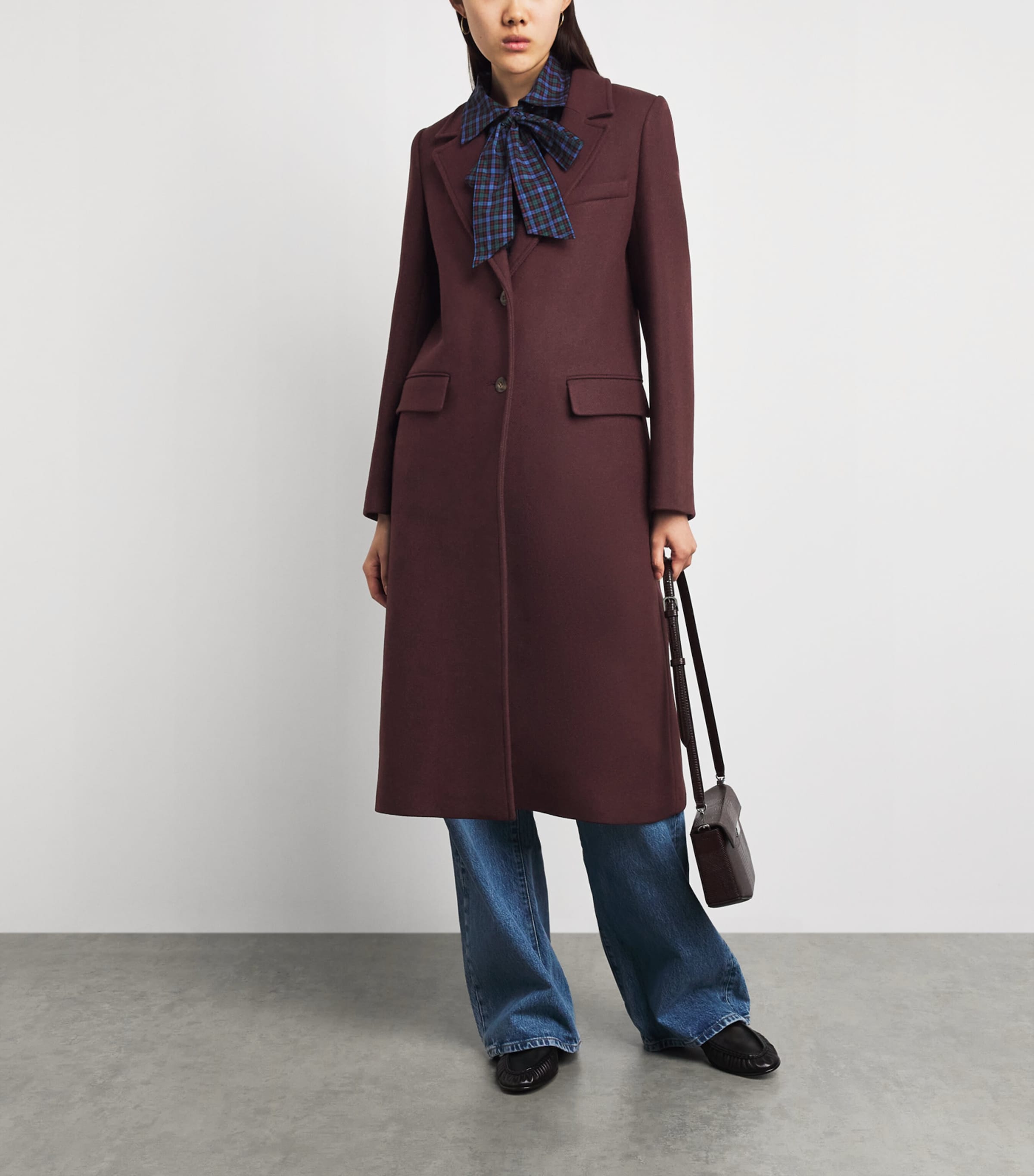 Claudie Pierlot Womens Wool-Blend Long Coat Burgundy Image 2