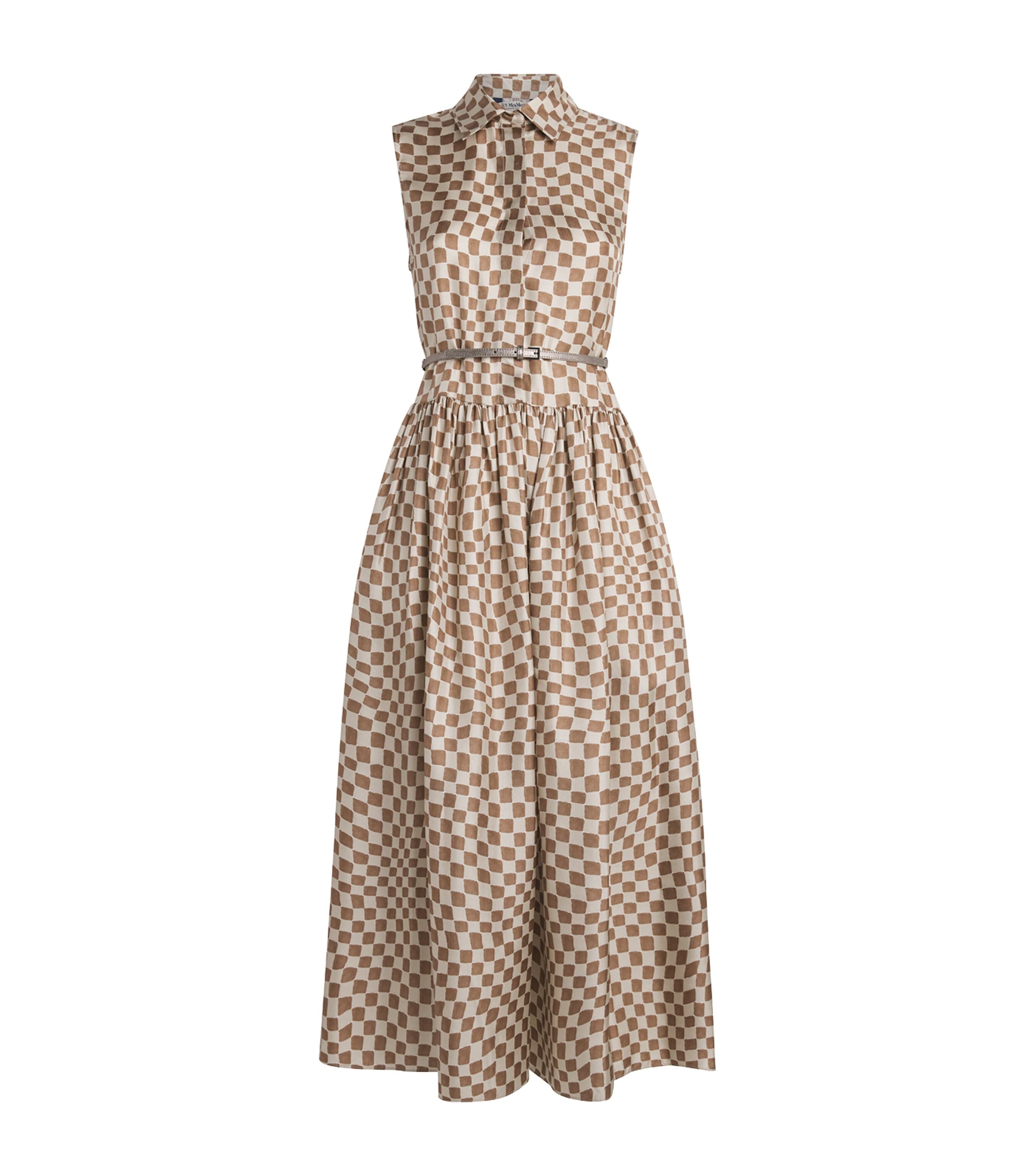 Max Mara Silk Check Midi Dress In Pink