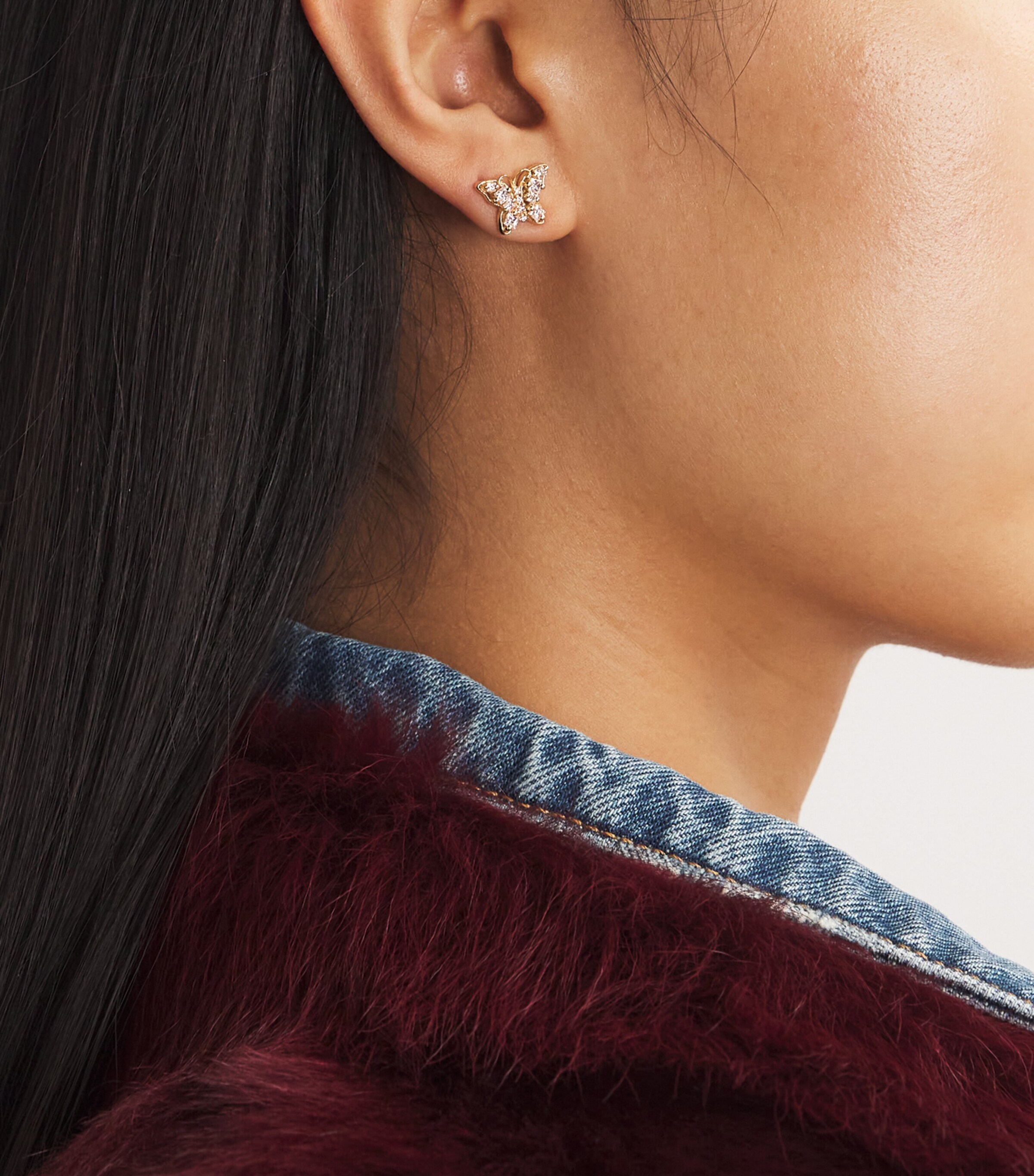 Yellow Gold and Diamond Mini Butterfly Stud Earrings 18K YG/WD Image 2