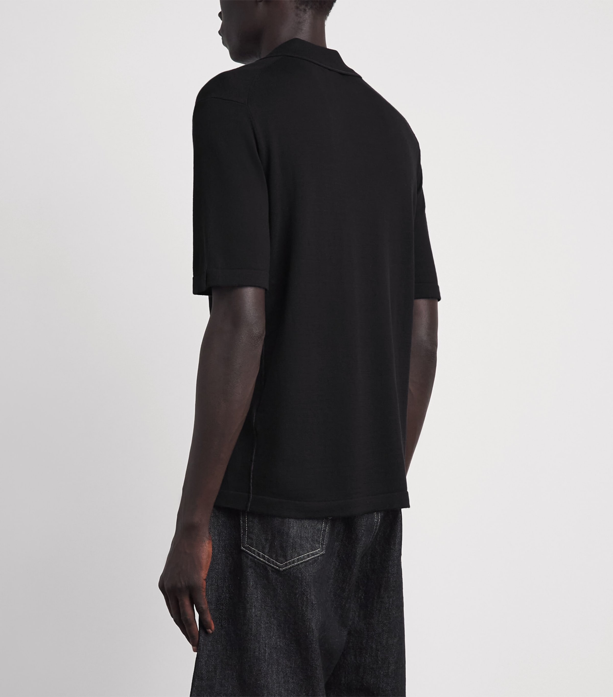 Rag & Bone Mens Silk-Cotton Conrad Polo Shirt Black Image 5
