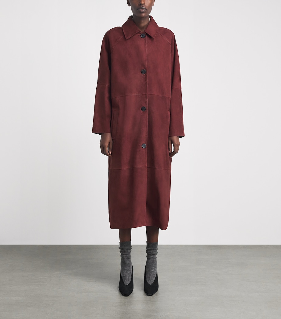 Arma Womens Suede Judy Trench Coat Mahogany Image 4