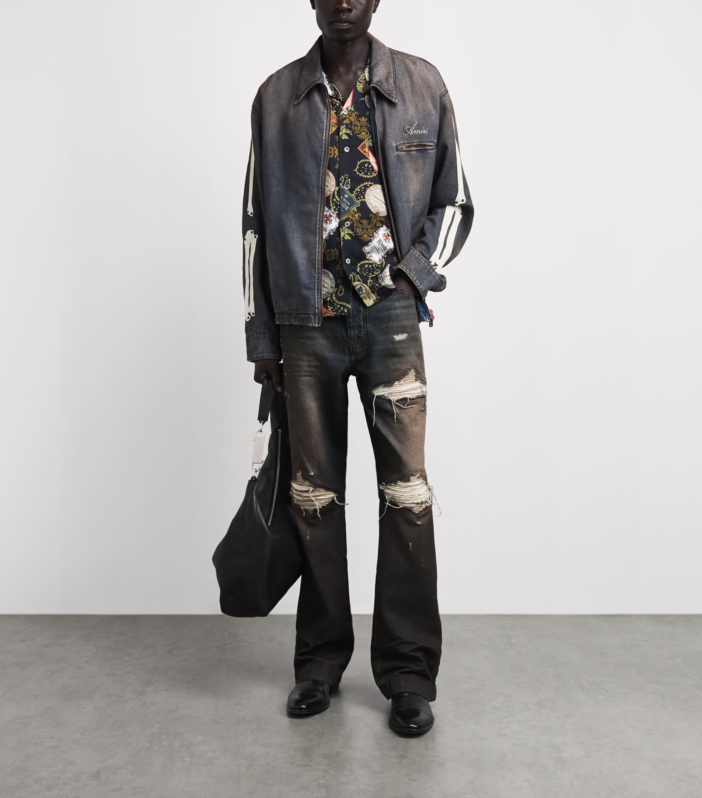 AMIRI Mens Ripped MX1 Straight Jeans Dark Dust Image 2