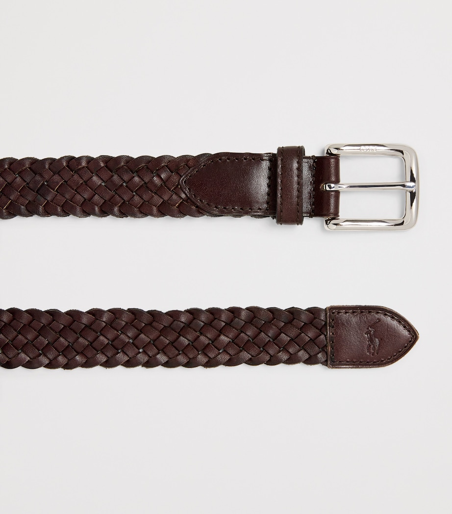 Leather Woven Belt DARK BROWN Image 2