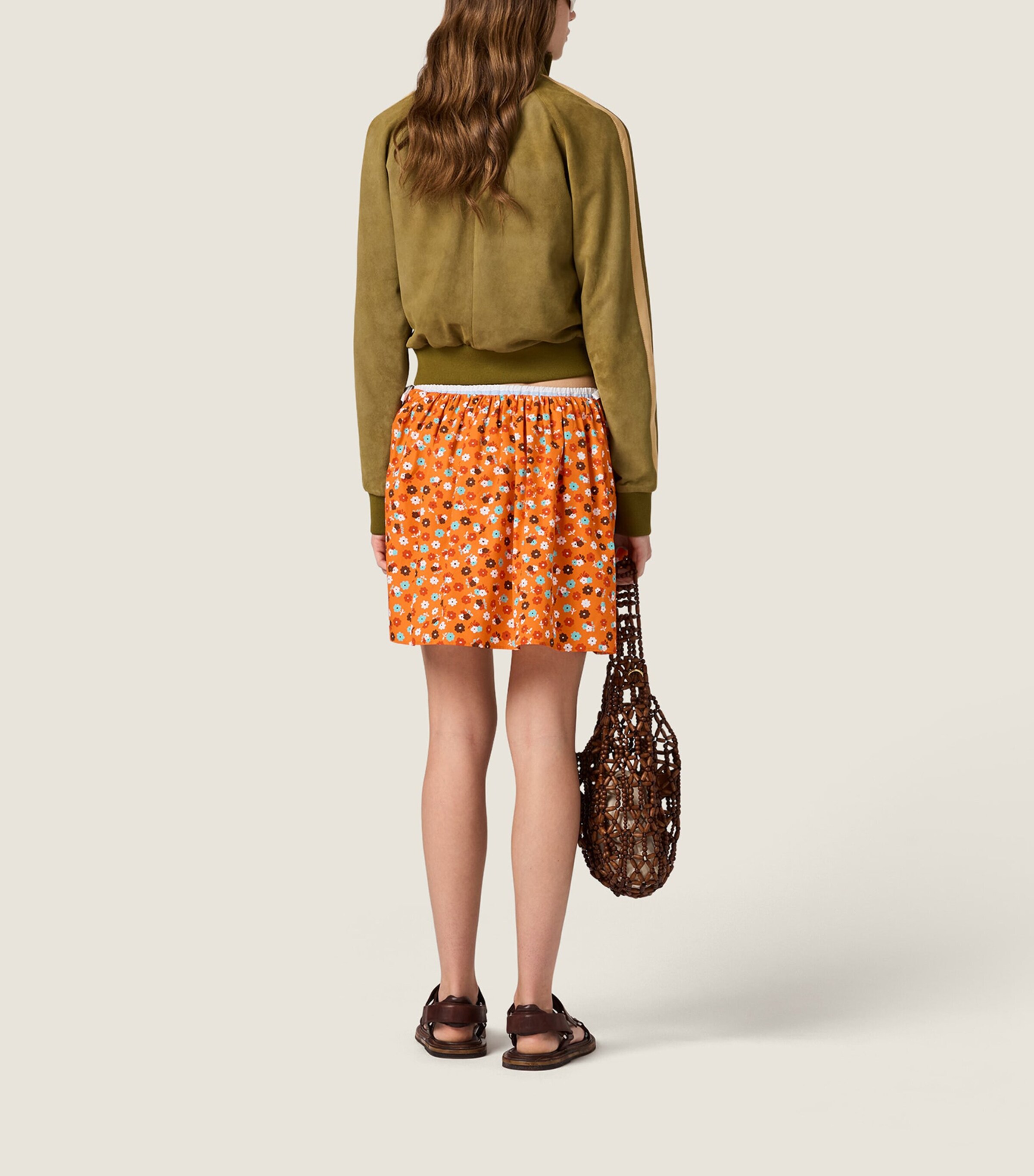 Miu Miu Womens Cotton Floral Mini Skirt Orange Image 3