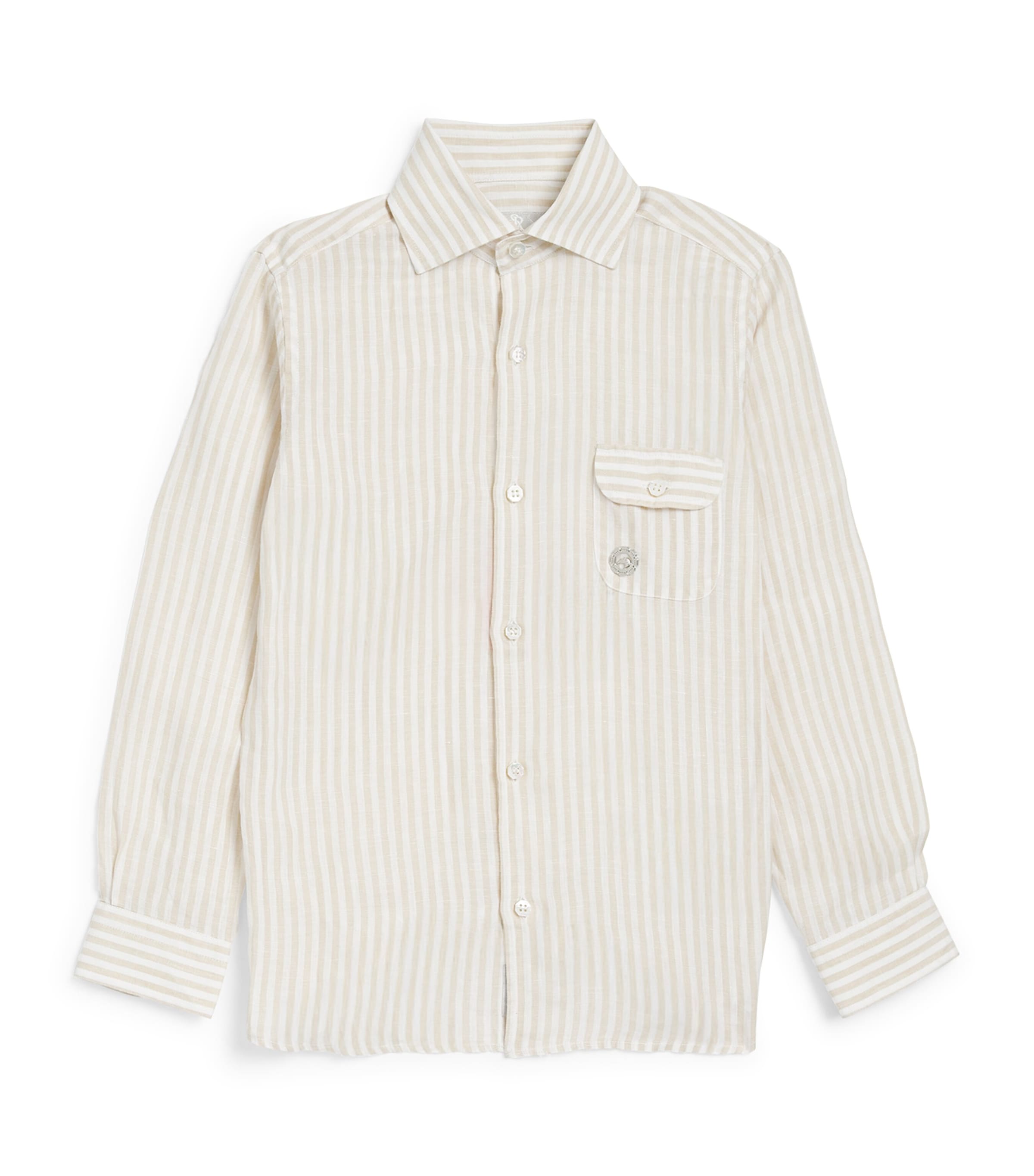 Stefano Ricci Kids Linen Stripe Shirt (6-16 Years) C. White + Beige Image 1