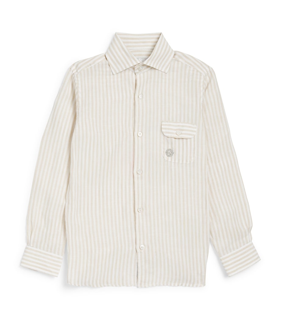 Stefano Ricci Kids Linen Stripe Shirt (6-16 Years) C. White + Beige Image 1