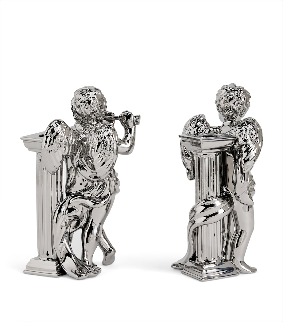 Festive Cherub Candlestick Holders (Set of 2) SILVER Image 3