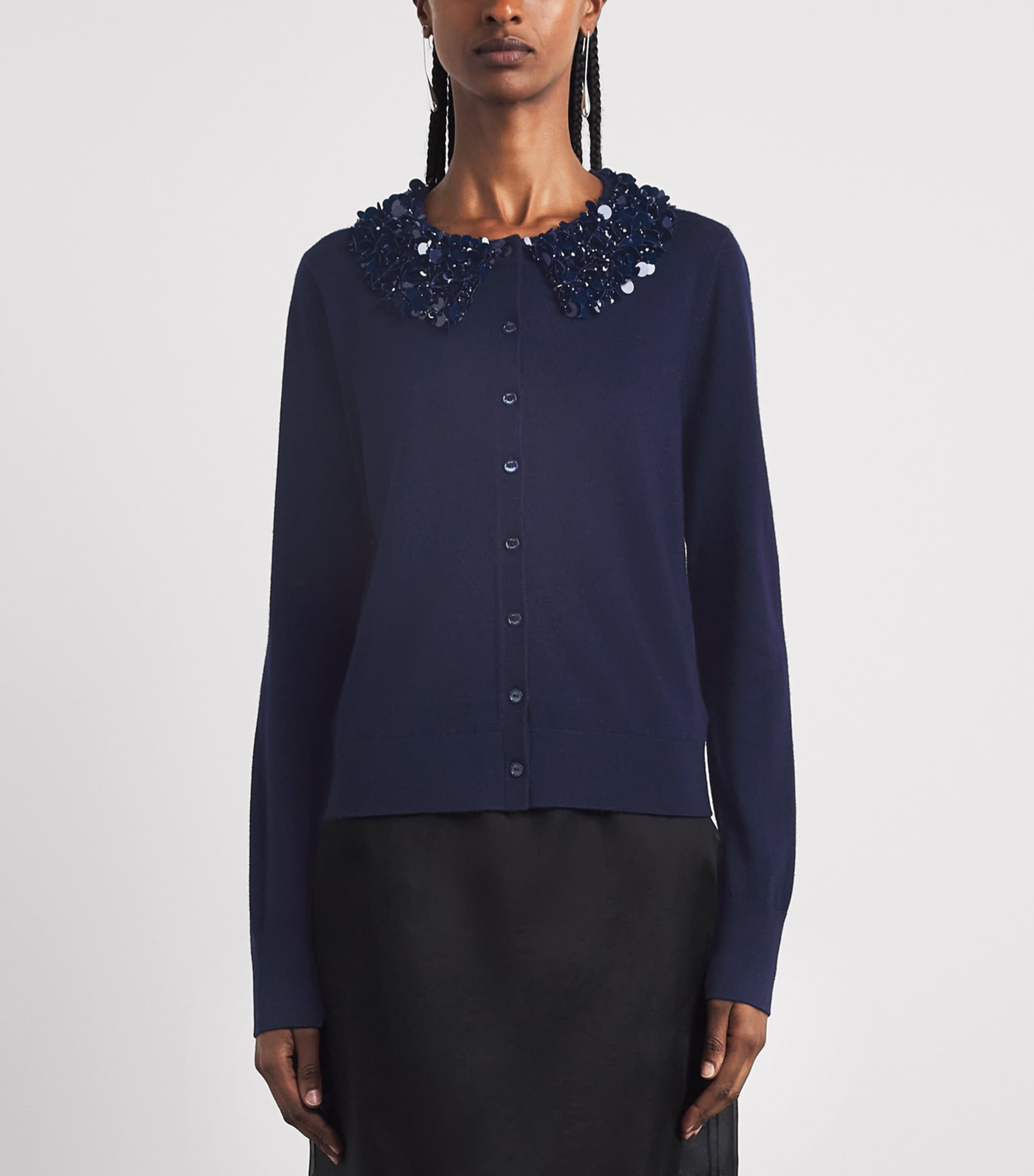 Ulla Johnson Womens Merino Wool Embellished Anna Cardigan Midnight Image 4