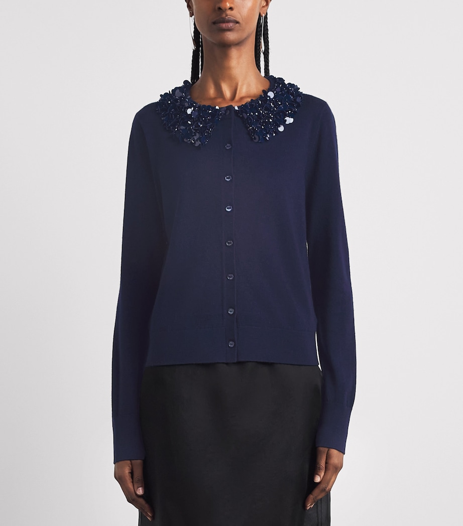 Ulla Johnson Womens Merino Wool Embellished Anna Cardigan Midnight Image 4