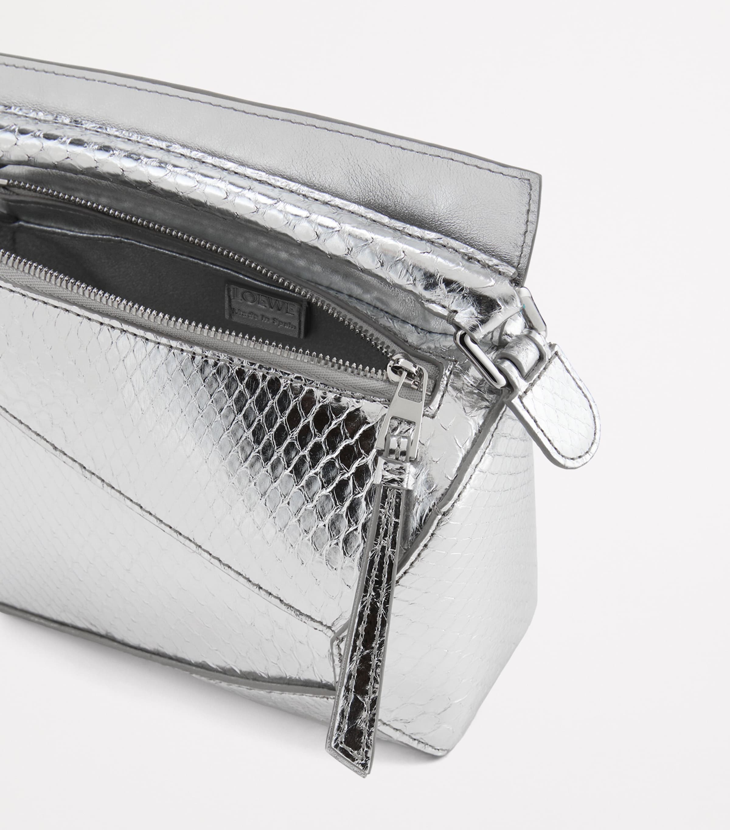 LOEWE EXCLUSIVE Mini Python Skin Puzzle Edge Top-Handle Bag Silver Image 6