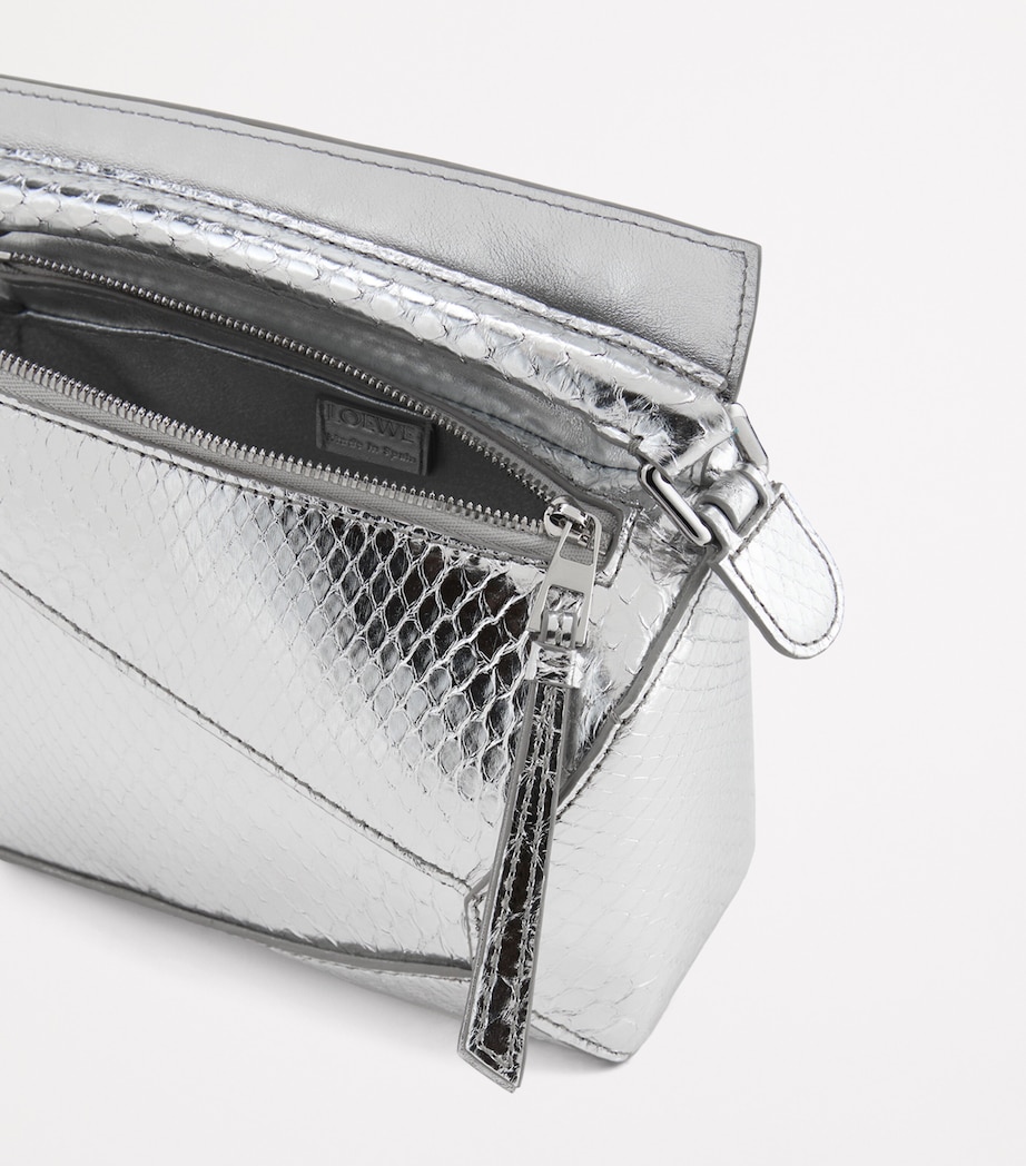 LOEWE EXCLUSIVE Mini Python Skin Puzzle Edge Top-Handle Bag Silver Image 6