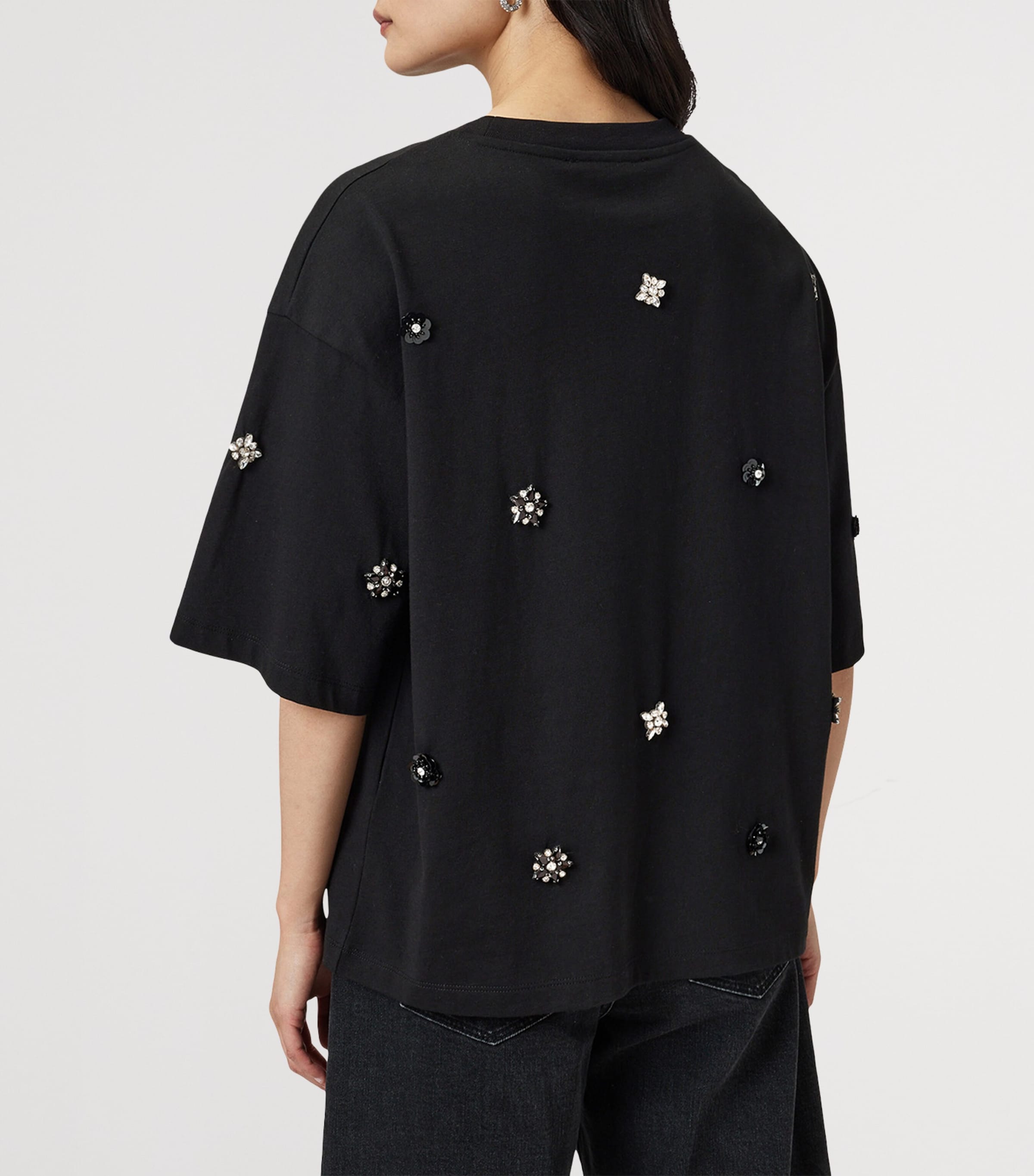 AllSaints Womens Organic Cotton Amelie Embellished T-Shirt Black Image 5
