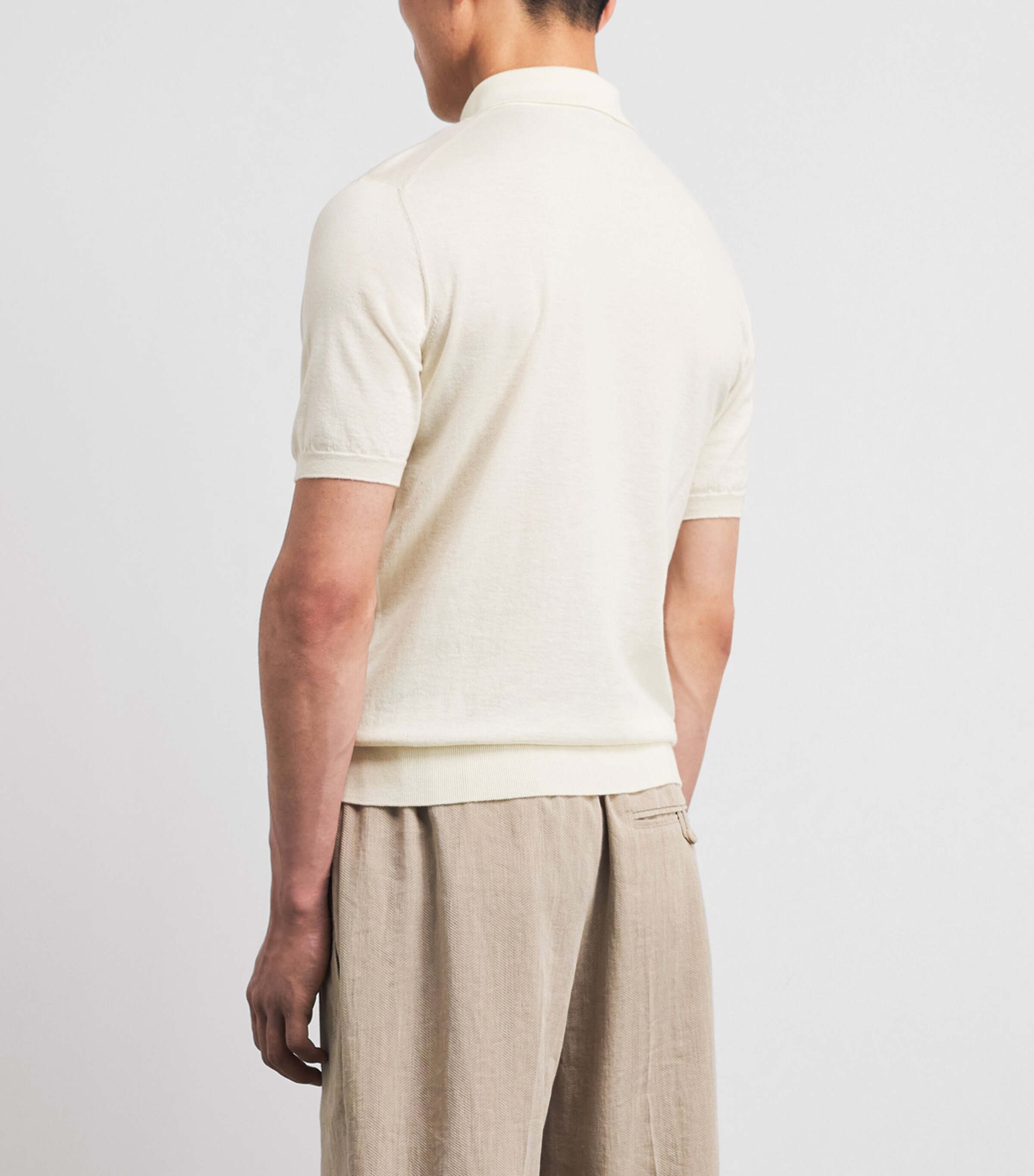 Fioroni Cashmere Mens Cotton-Cashmere Polo Shirt Bianco Image 5