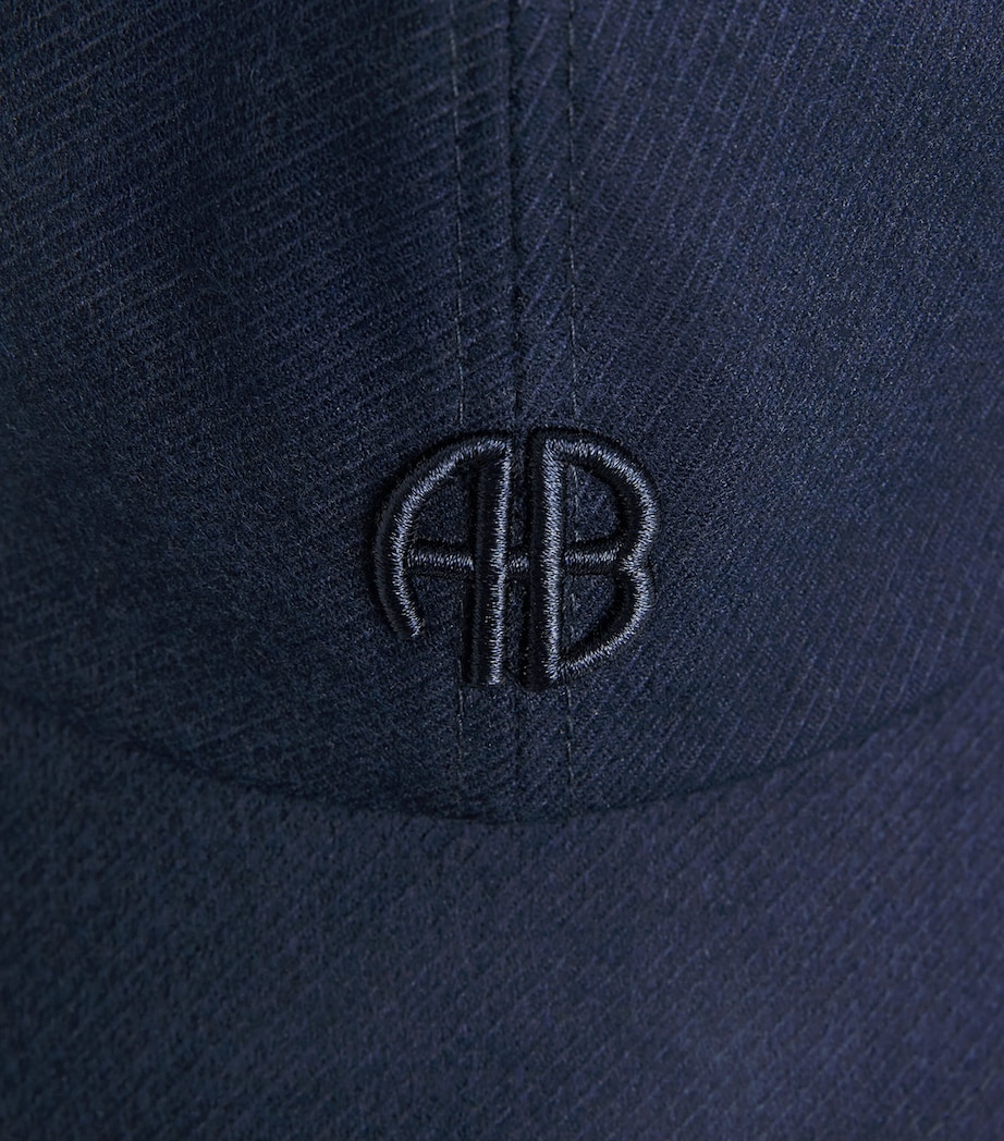 ANINE BING Embroidered Jeremy Baseball Cap Navy Wool Image 4