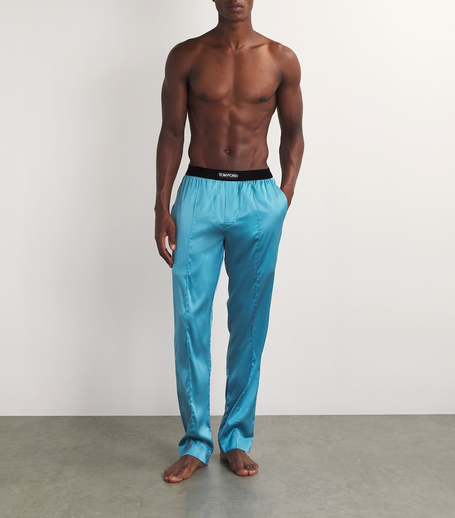 TOM FORD Mens Stretch-Silk Pyjama Trousers Azure Image 2