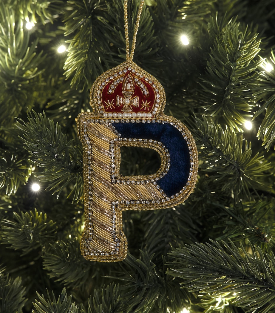 Tinker Tailor Velvet Crystal Letter P Tree Decoration Navy, Gold & Wine Image 3