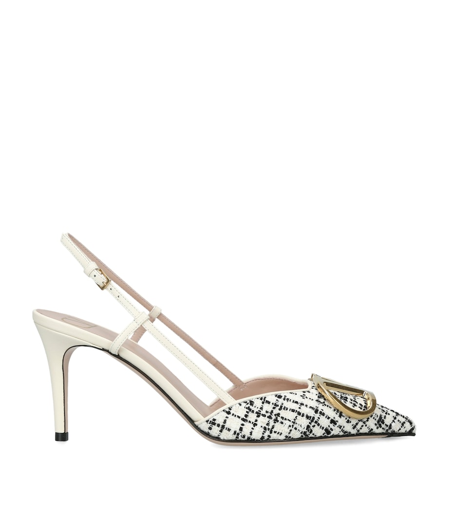 Valentino Garavani Tweed VLogo Slingback Pumps 80 White/comb Image 1