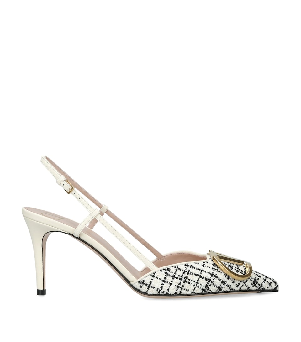 Valentino Garavani Tweed VLogo Slingback Pumps 80 White/comb