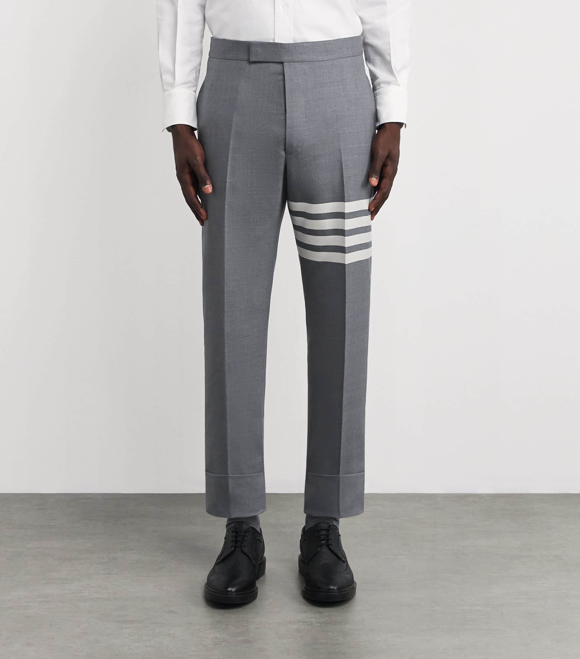Thom Browne Mens Wool 4-Bar Stripe Tailored Trousers Med Grey Image 3