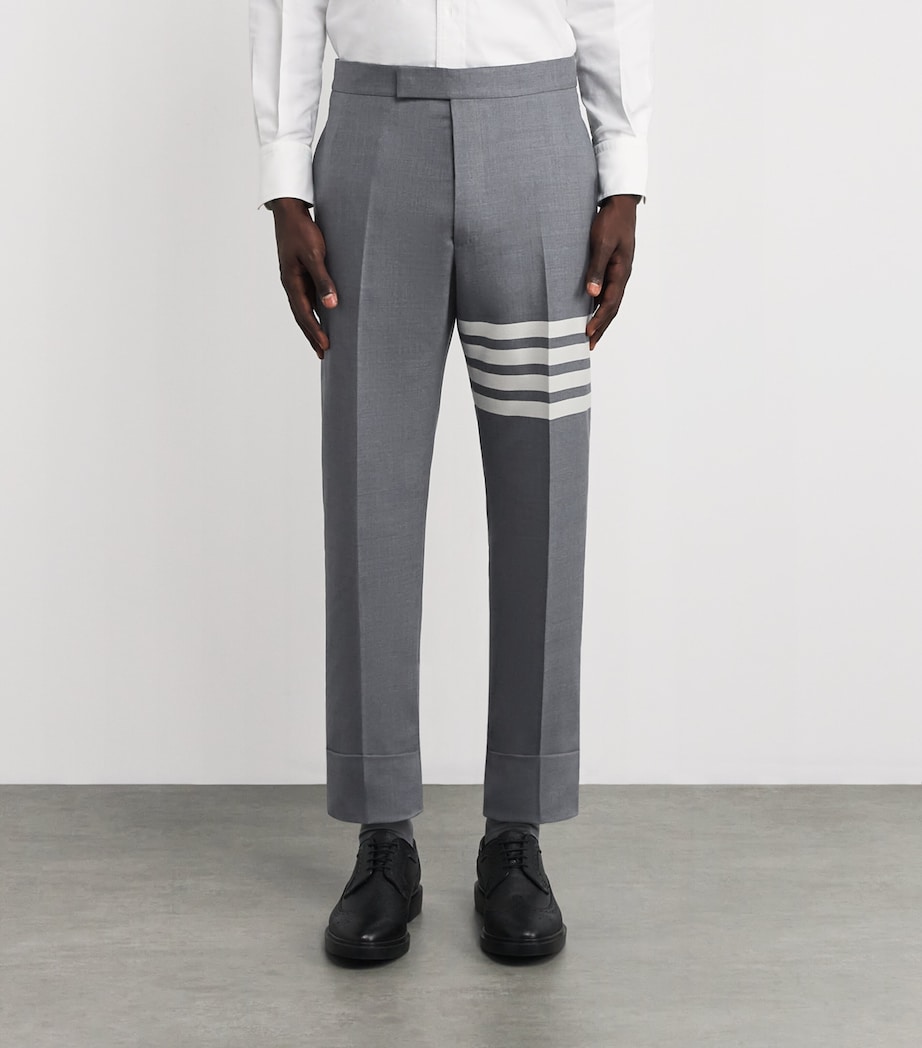 Thom Browne Mens Wool 4-Bar Stripe Tailored Trousers Med Grey Image 3