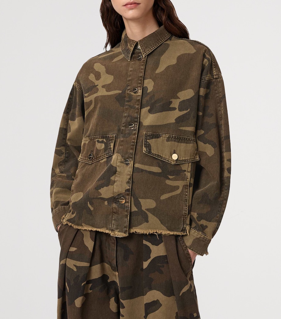 AllSaints Womens Cotton Camouflage Hettie Shacket Camo Green Image 3
