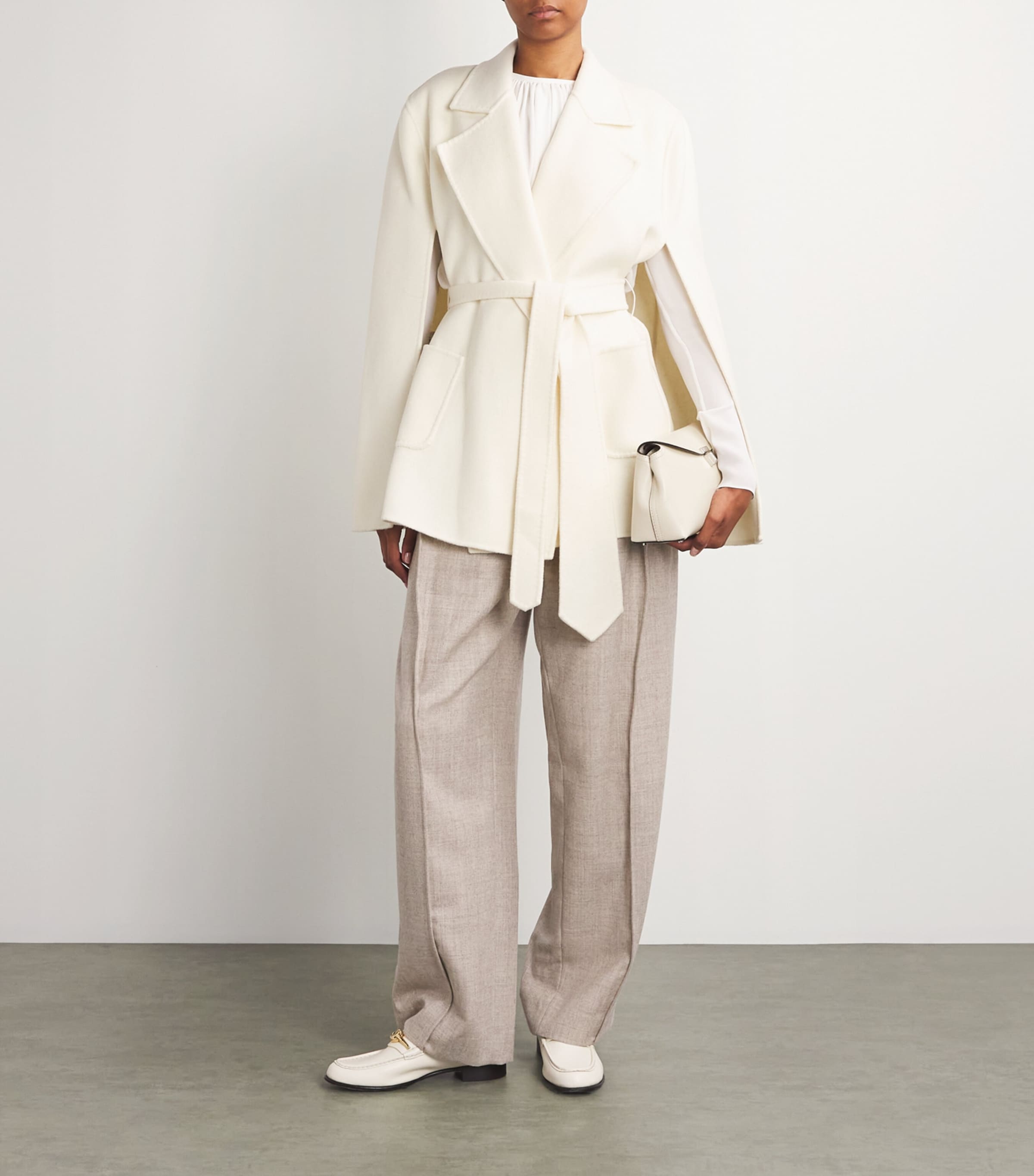 Wolk Morais Ivory Cashmere Tie-Waist Cape | Harrods US