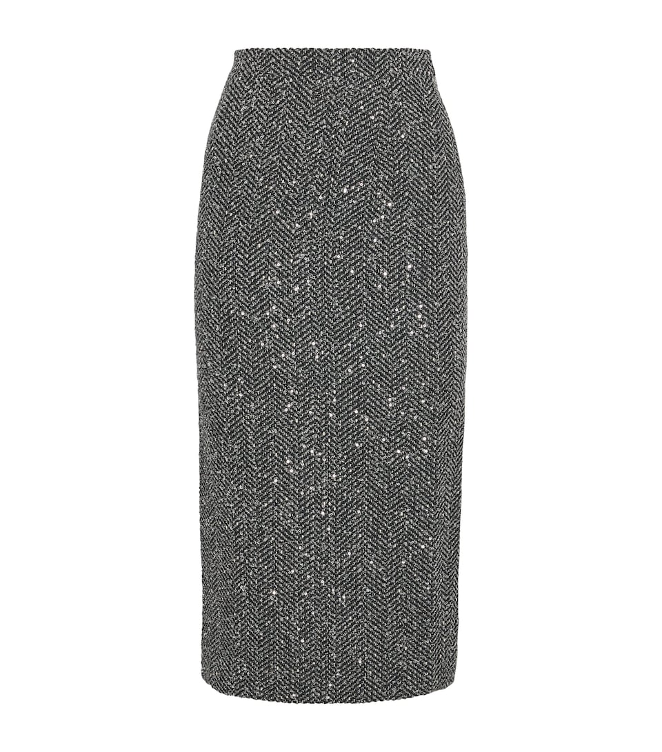 Tweed Embellished Midi Pencil Skirt