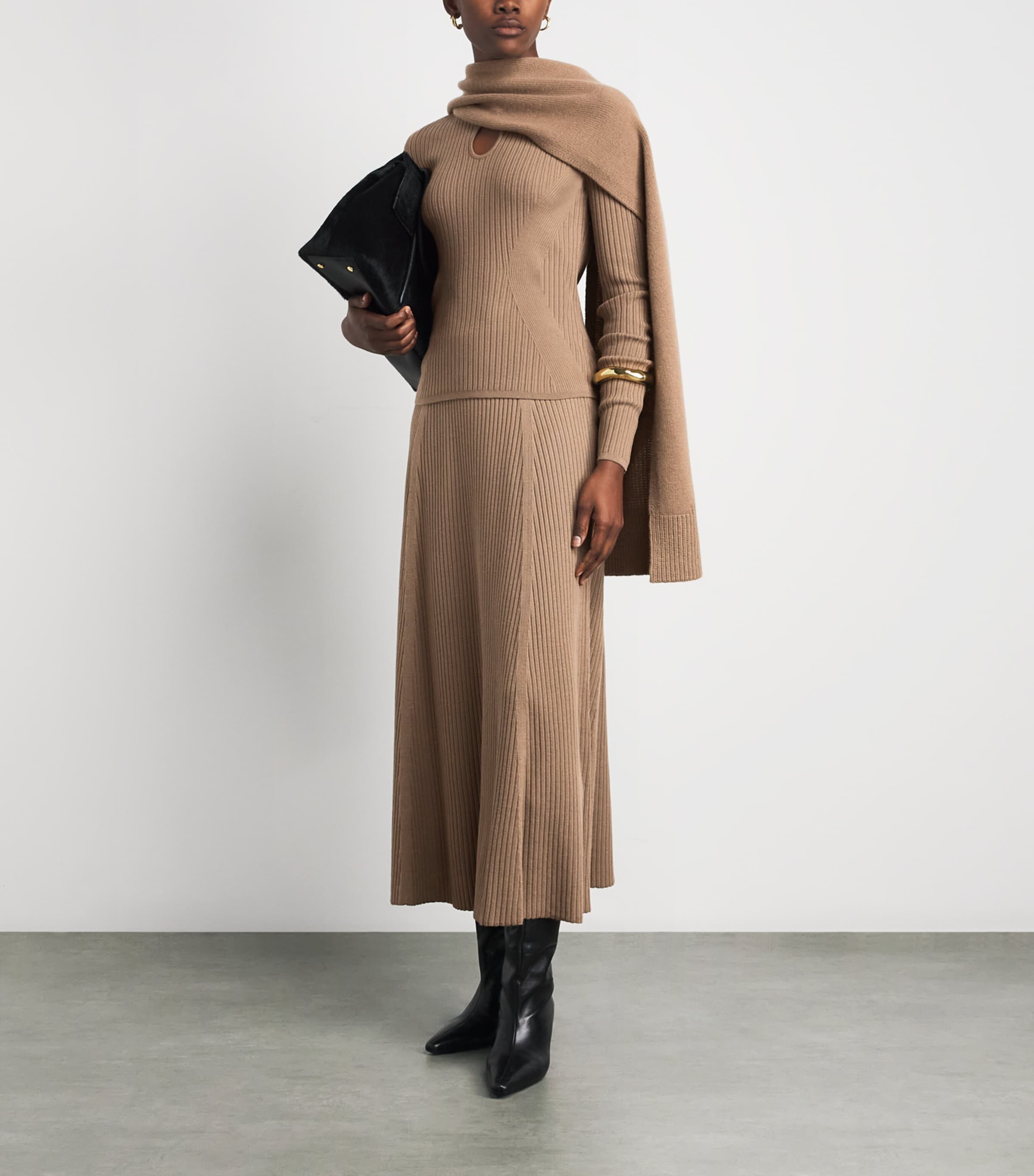 Joseph Brown Merino-Blend Ribbed Hallie Midi Skirt | Harrods US