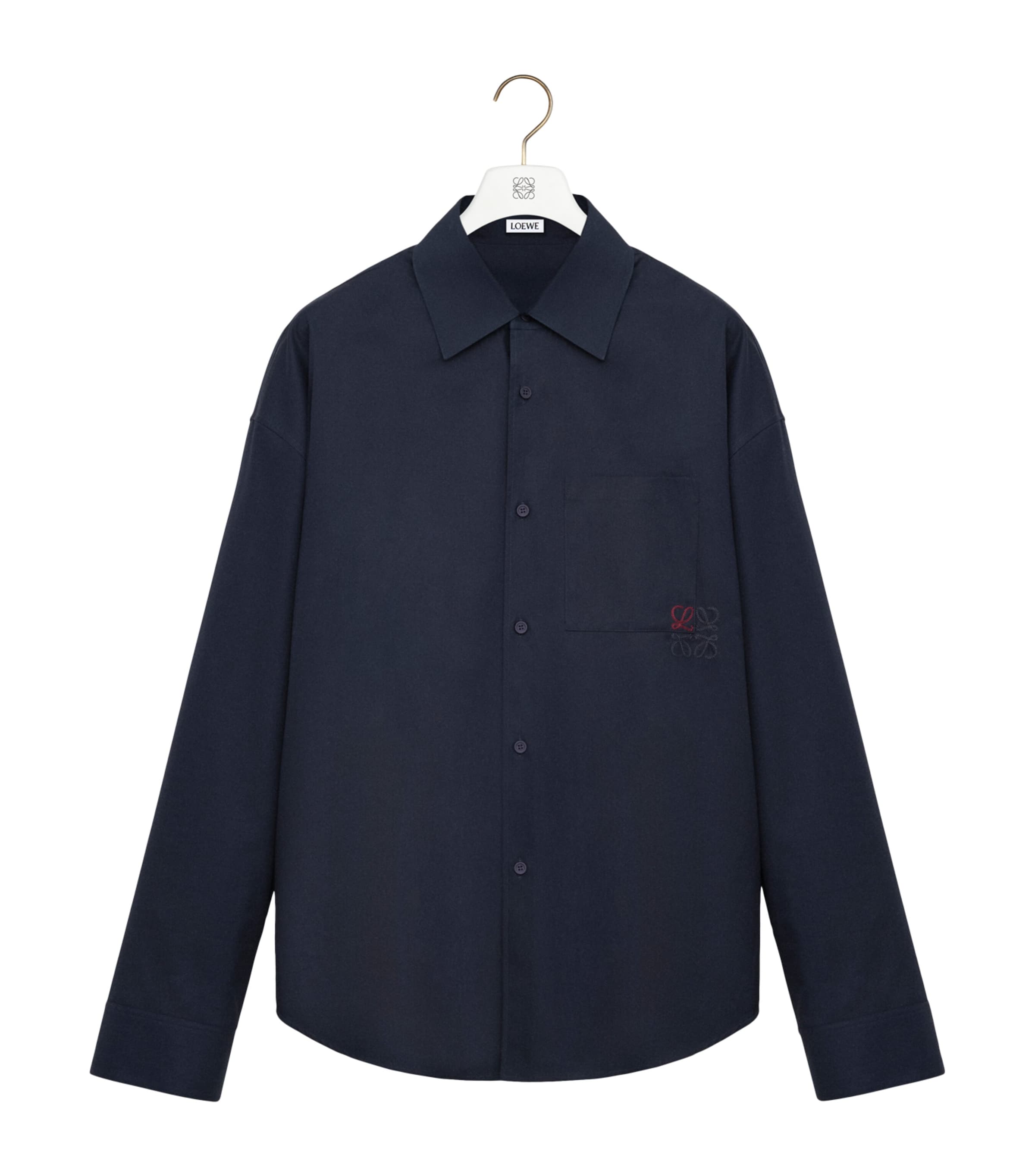 Cotton-Blend Long-Sleeve Anagram Shirt DARK NAVY BLUE Image 1