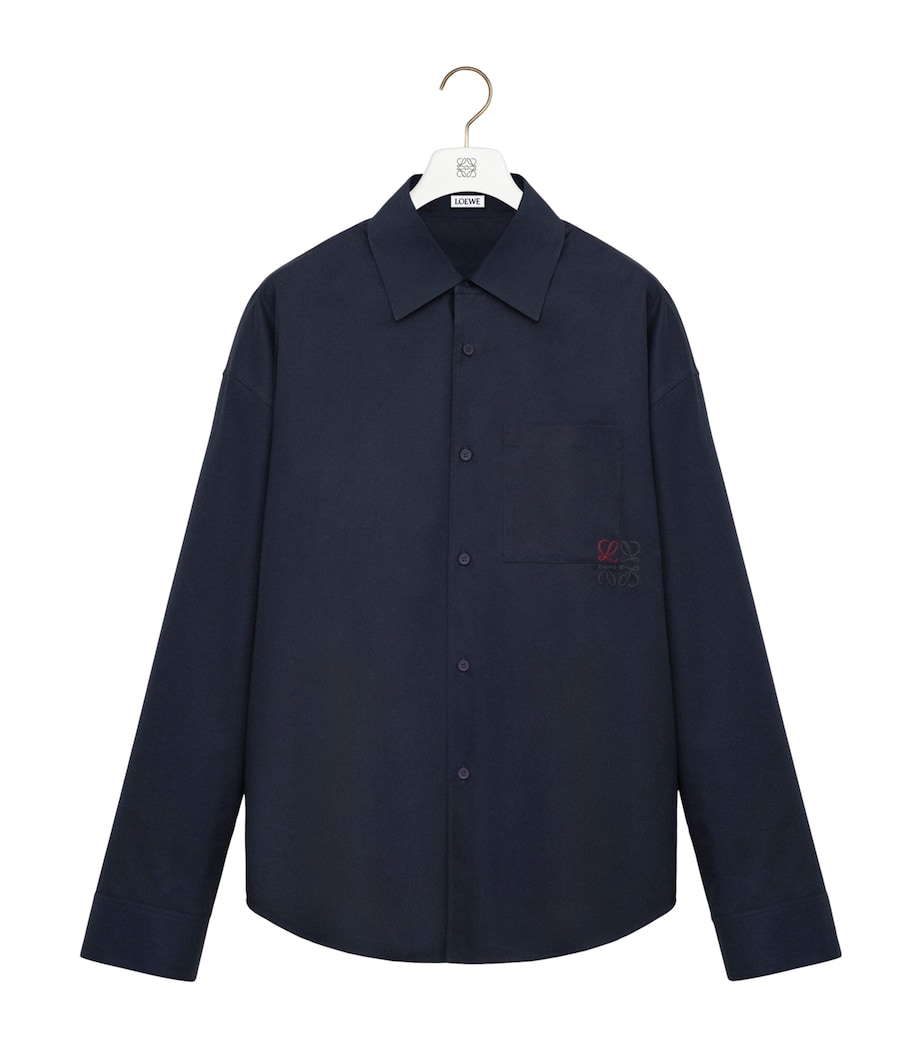 Cotton-Blend Long-Sleeve Anagram Shirt DARK NAVY BLUE Image 1