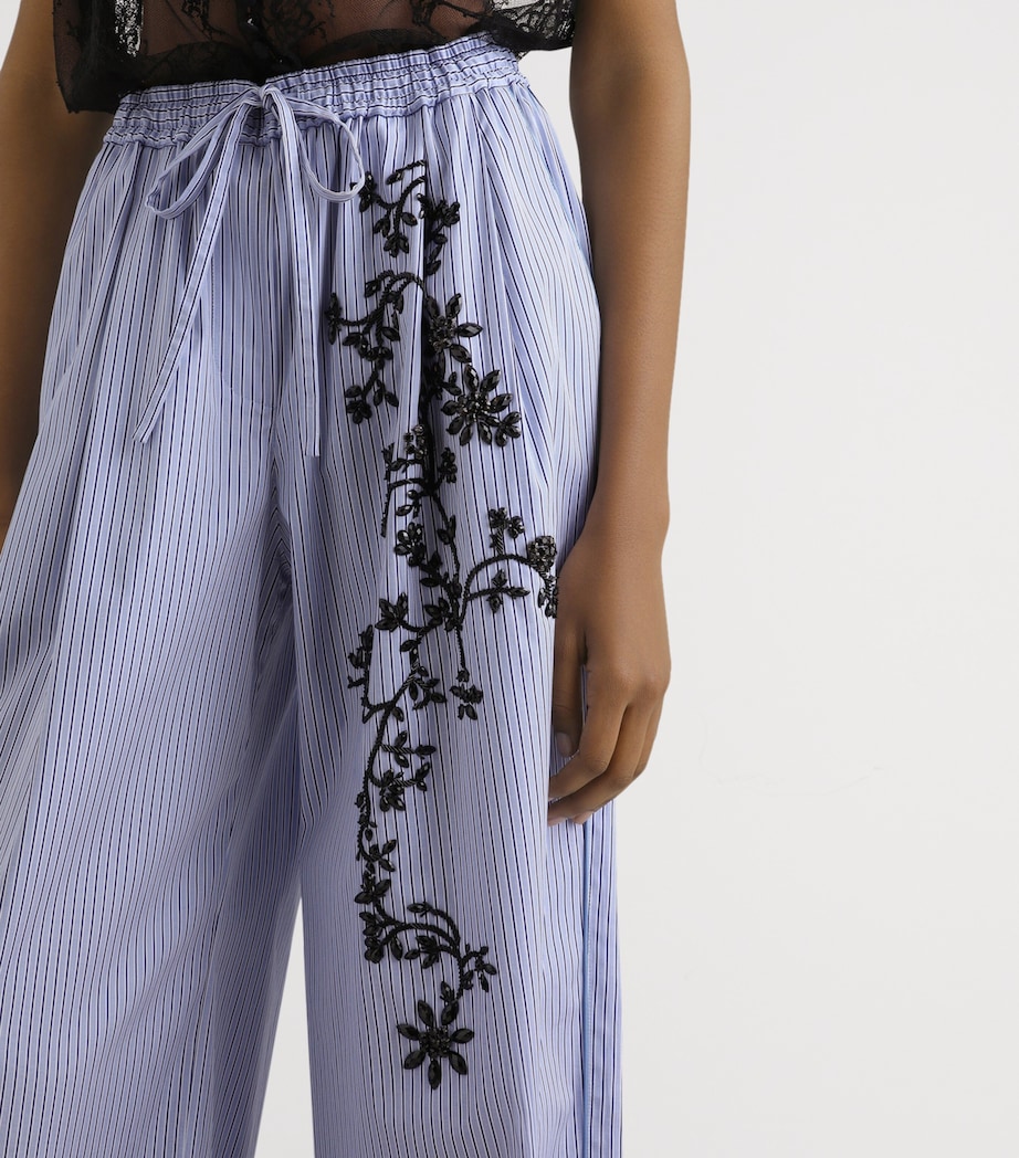 Dolce&Gabbana Womens Cotton-Silk Stripe Embellished Trousers Embr Image 6