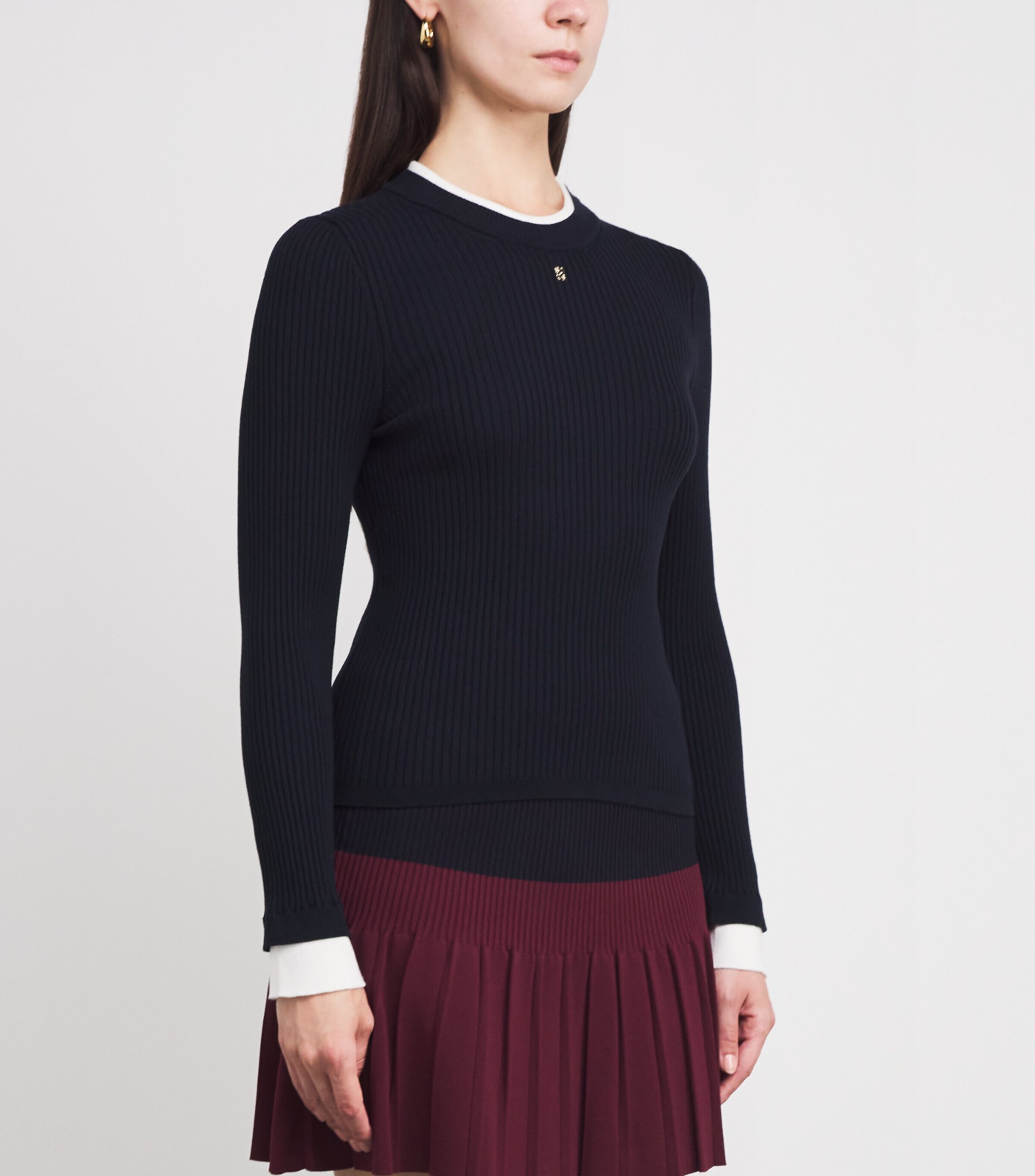 Sandro Paris Womens Cropped-Sleeve Logo Sweater Navy Blue Image 3