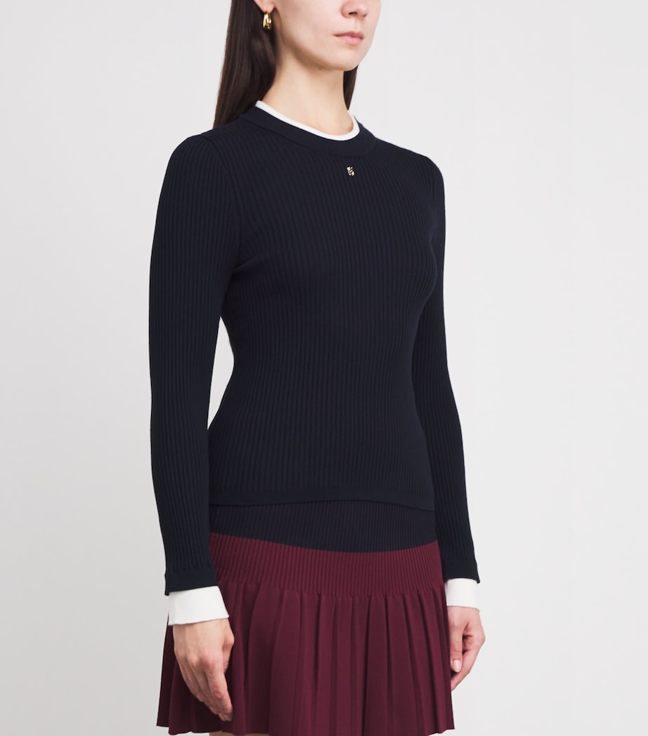 Cropped-Sleeve Logo Sweater NAVY BLUE Image 3