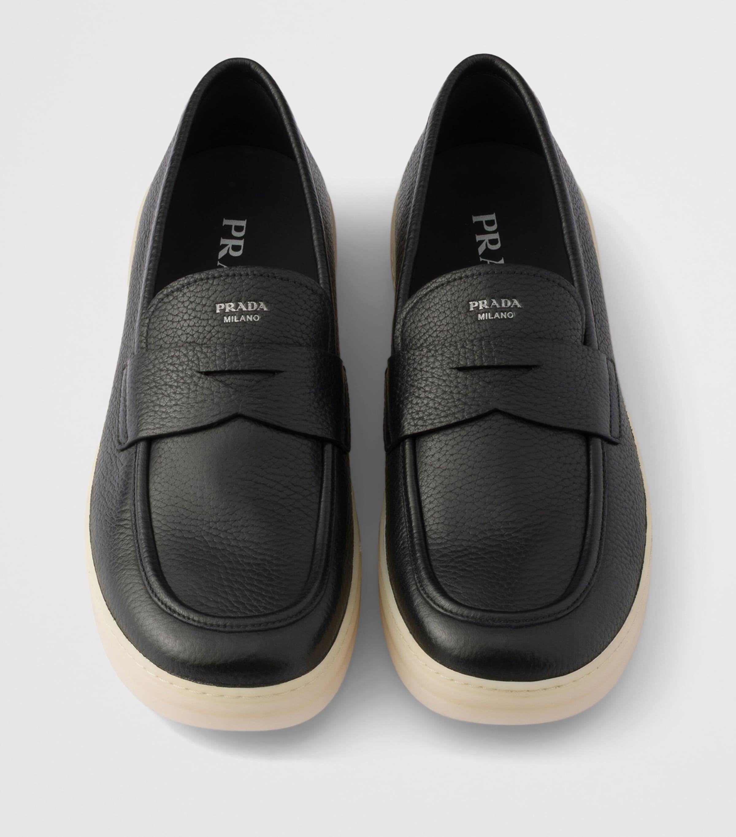 Prada Leather Logo Loafers Black Image 3