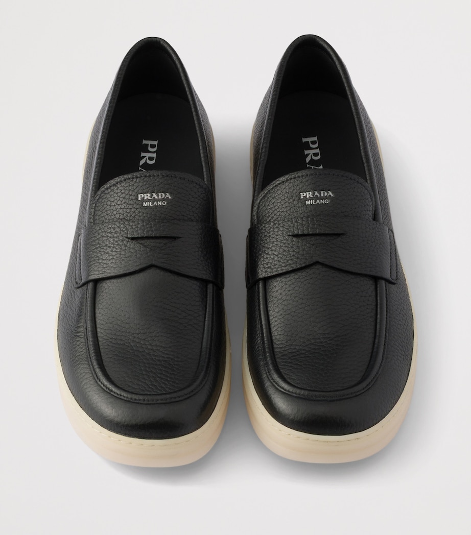 Prada Leather Logo Loafers Black Image 3