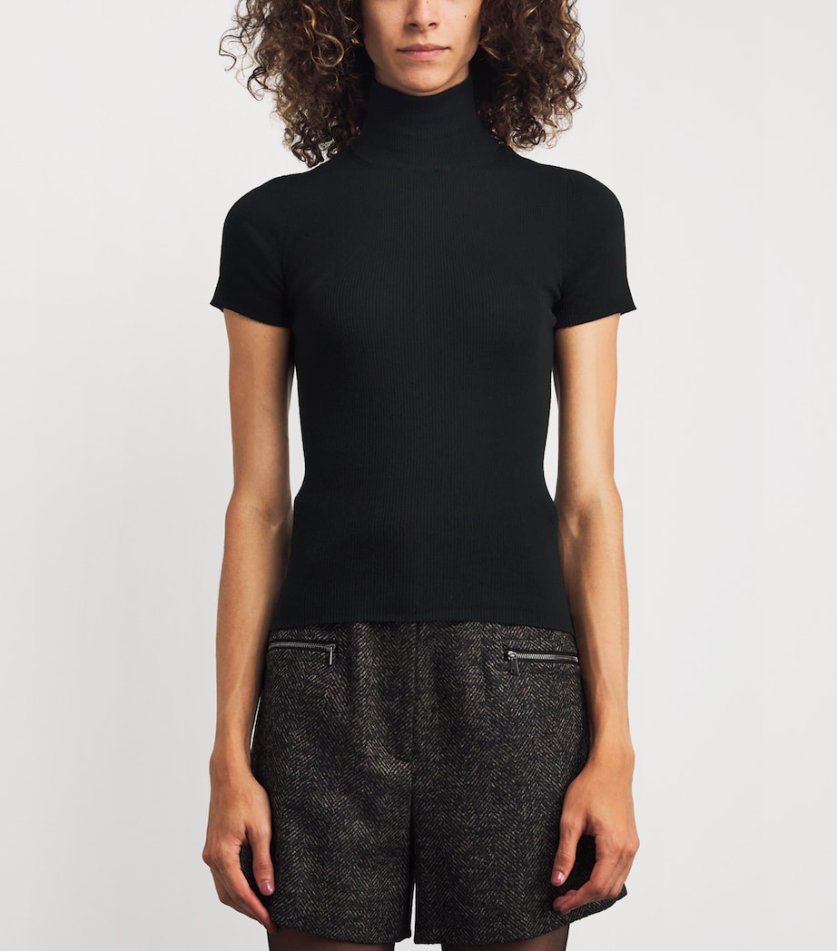 Virgin Wool Short-Sleeve Sweater BLACK Image 3