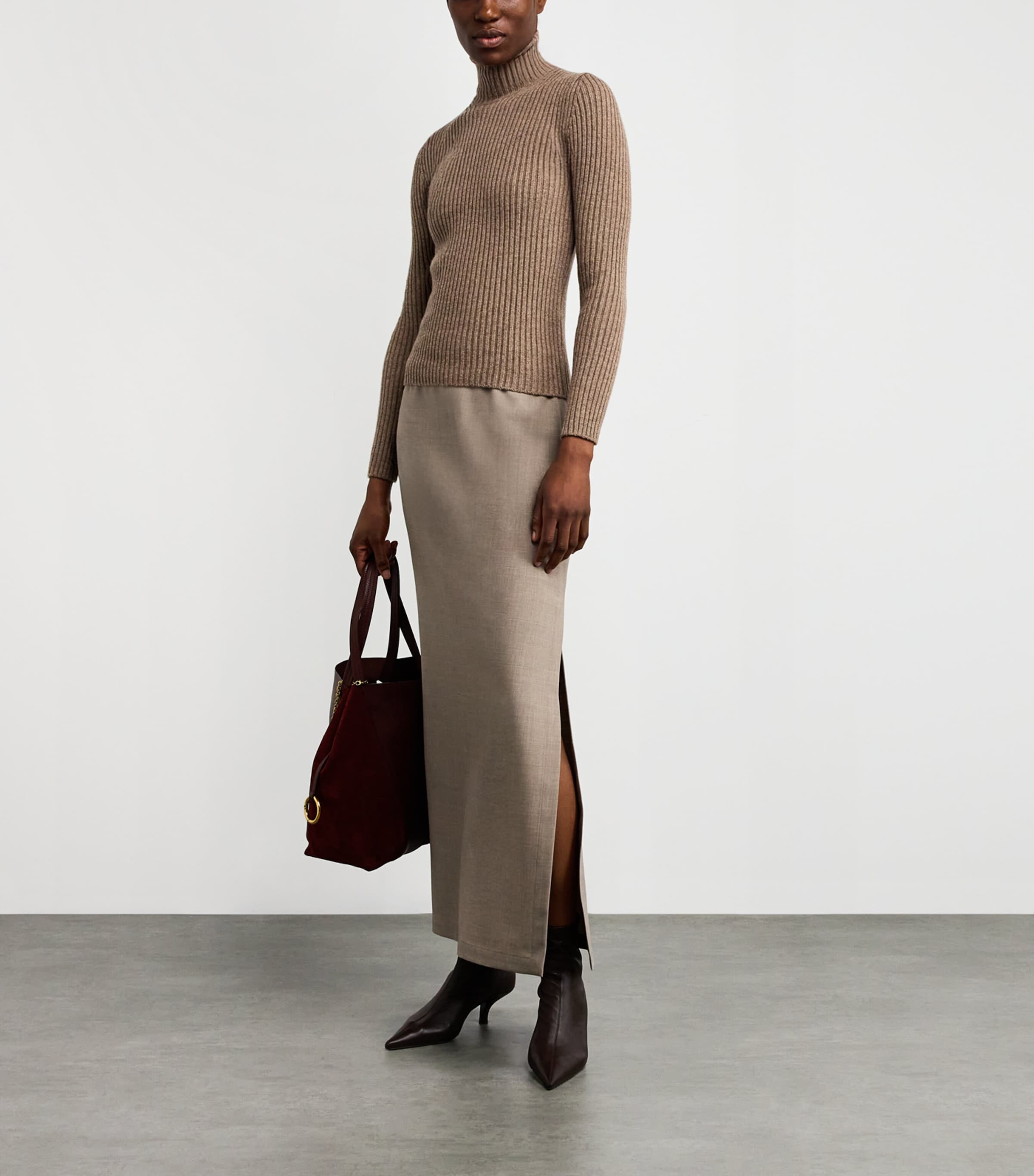 Wool-Blend Ribbed High-Neck Sweater HAZELNUT BROWN Image 2