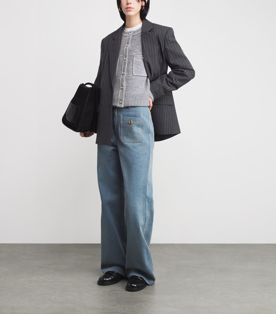 Wool-Blend Topstitched Cardigan GREY Image 2