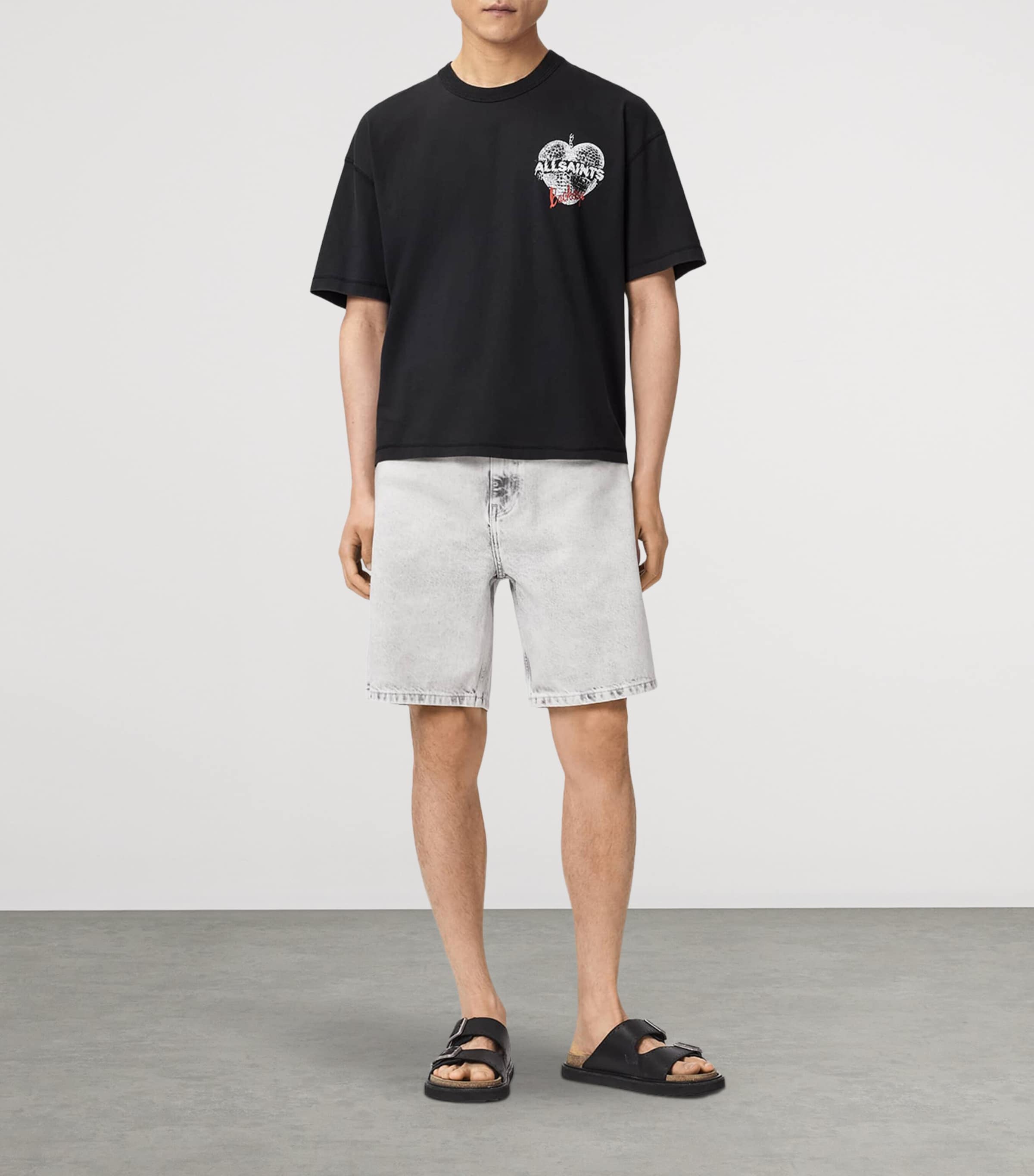 AllSaints Mens Organic Cotton Reflect T-Shirt Washed Black Image 2