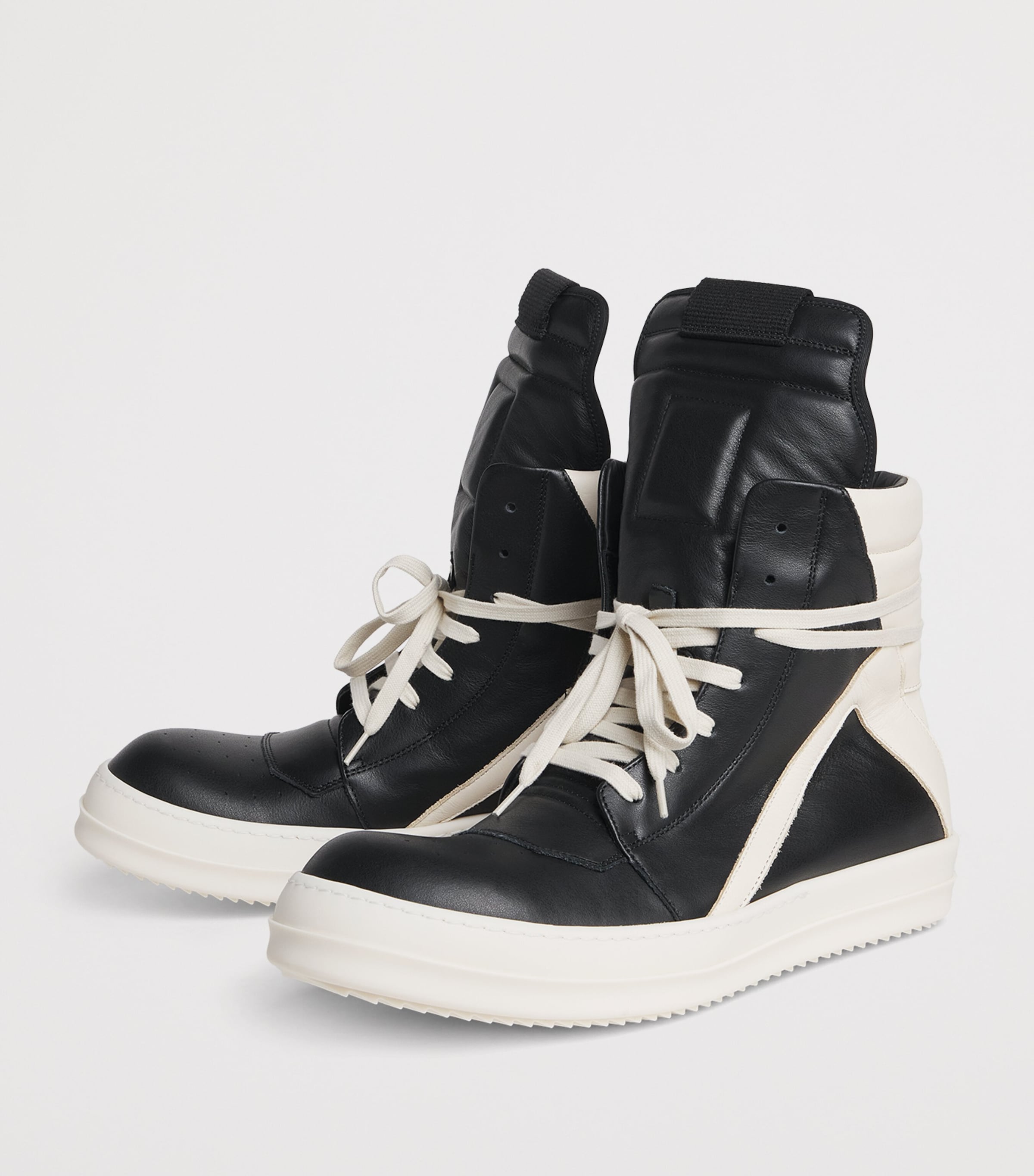 Rick Owens Leather Geobasket High-Top Sneakers Black/milk Image 2