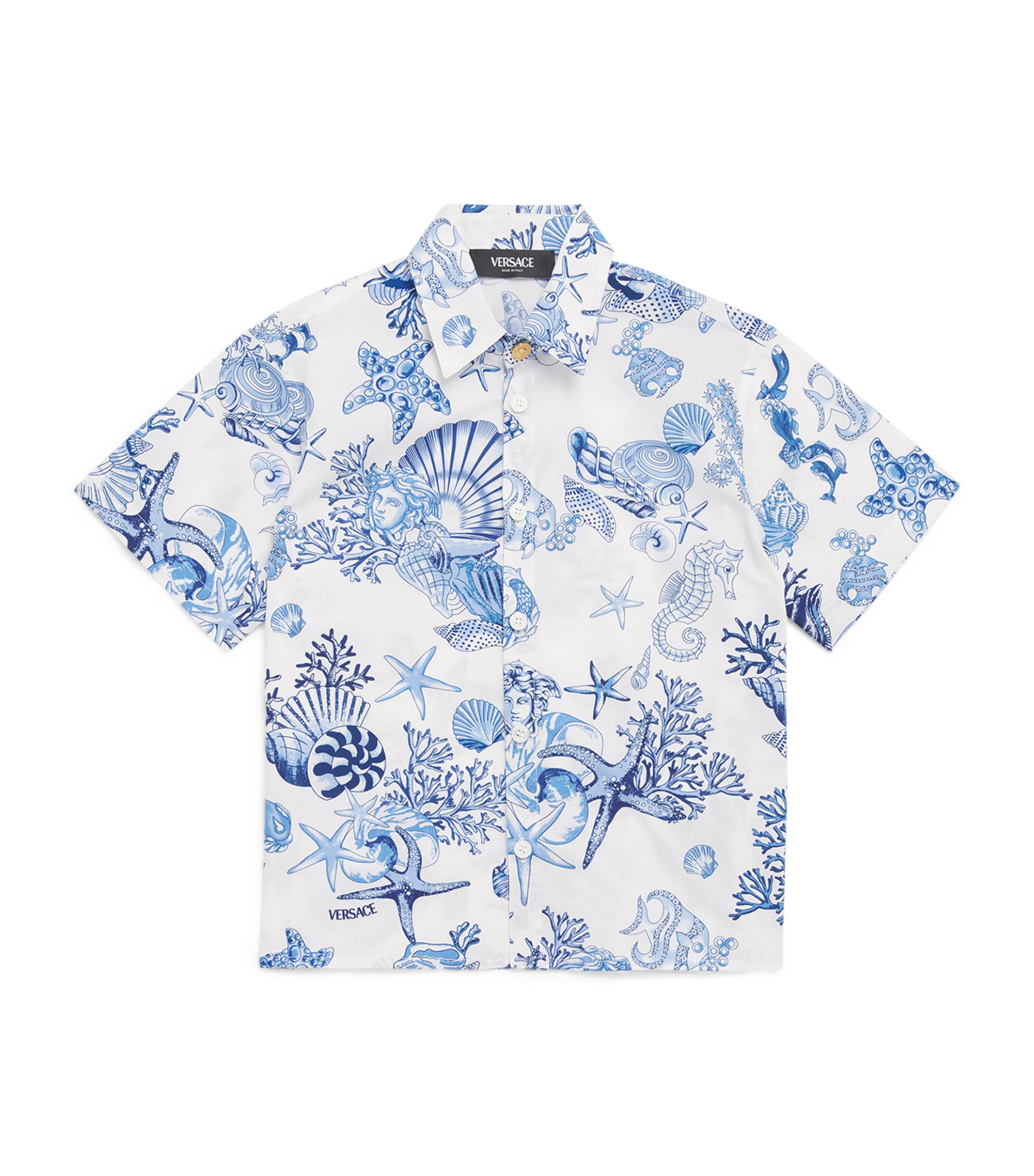 Versace Cotton Underwater Barocco Shirt In Blue