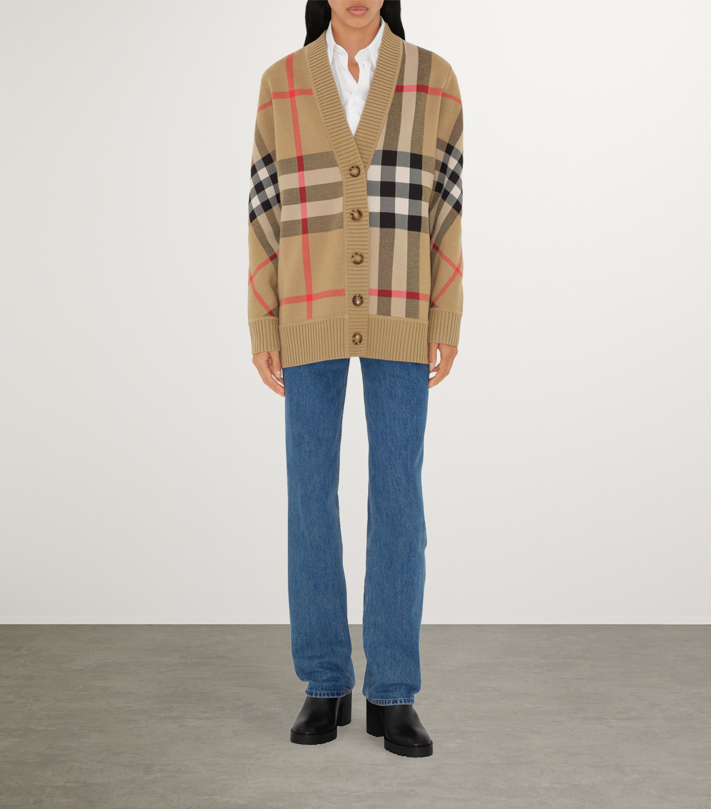 Wool-Blend Check Cardigan ARCHIVE BEIGE Image 5