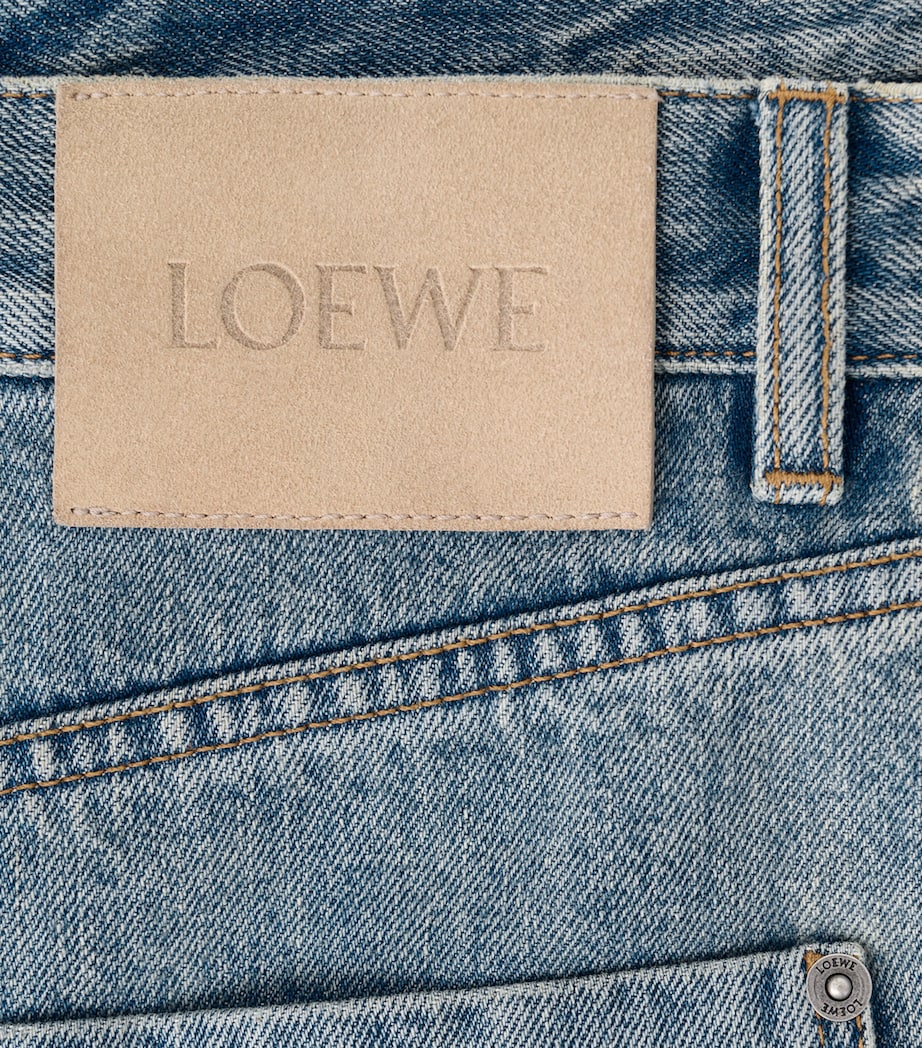 LOEWE Mens Suede-Trim Straight Jeans Washed Denim Image 6