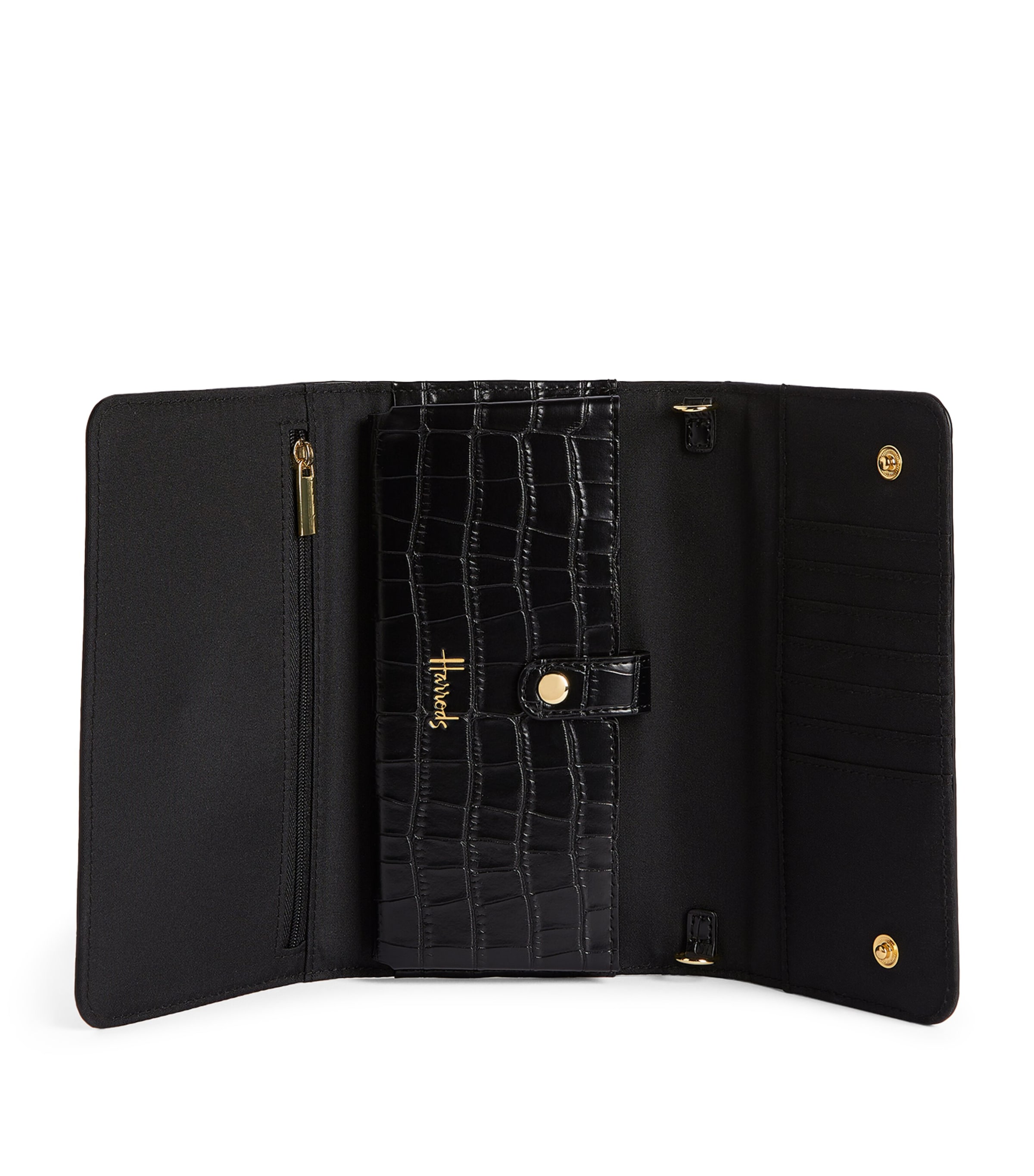 Harrods Croc-Embossed Oxford Chain Wallet Black Image 2
