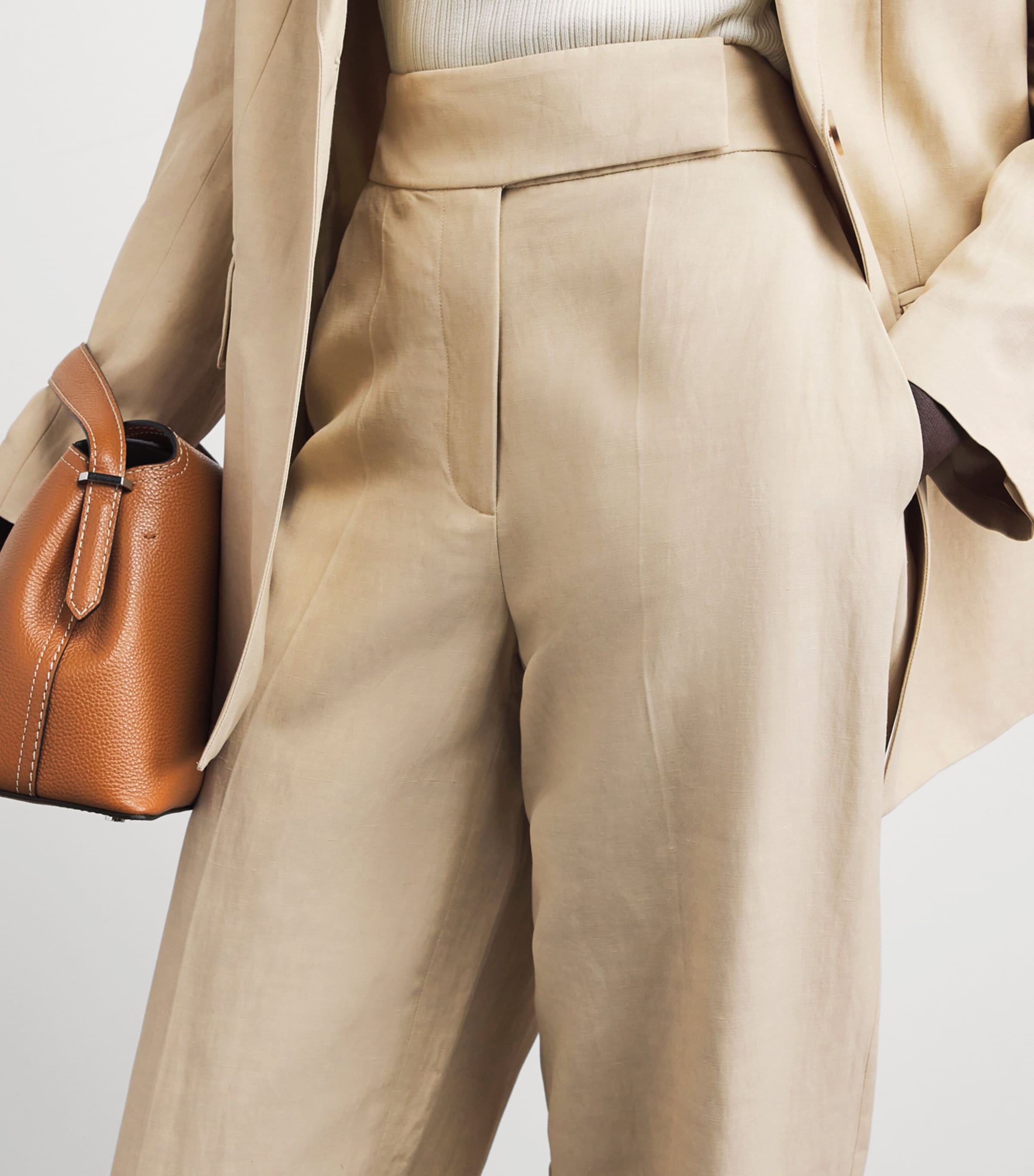 Joseph Womens Linen-Blend Aix Trousers Powder Image 3