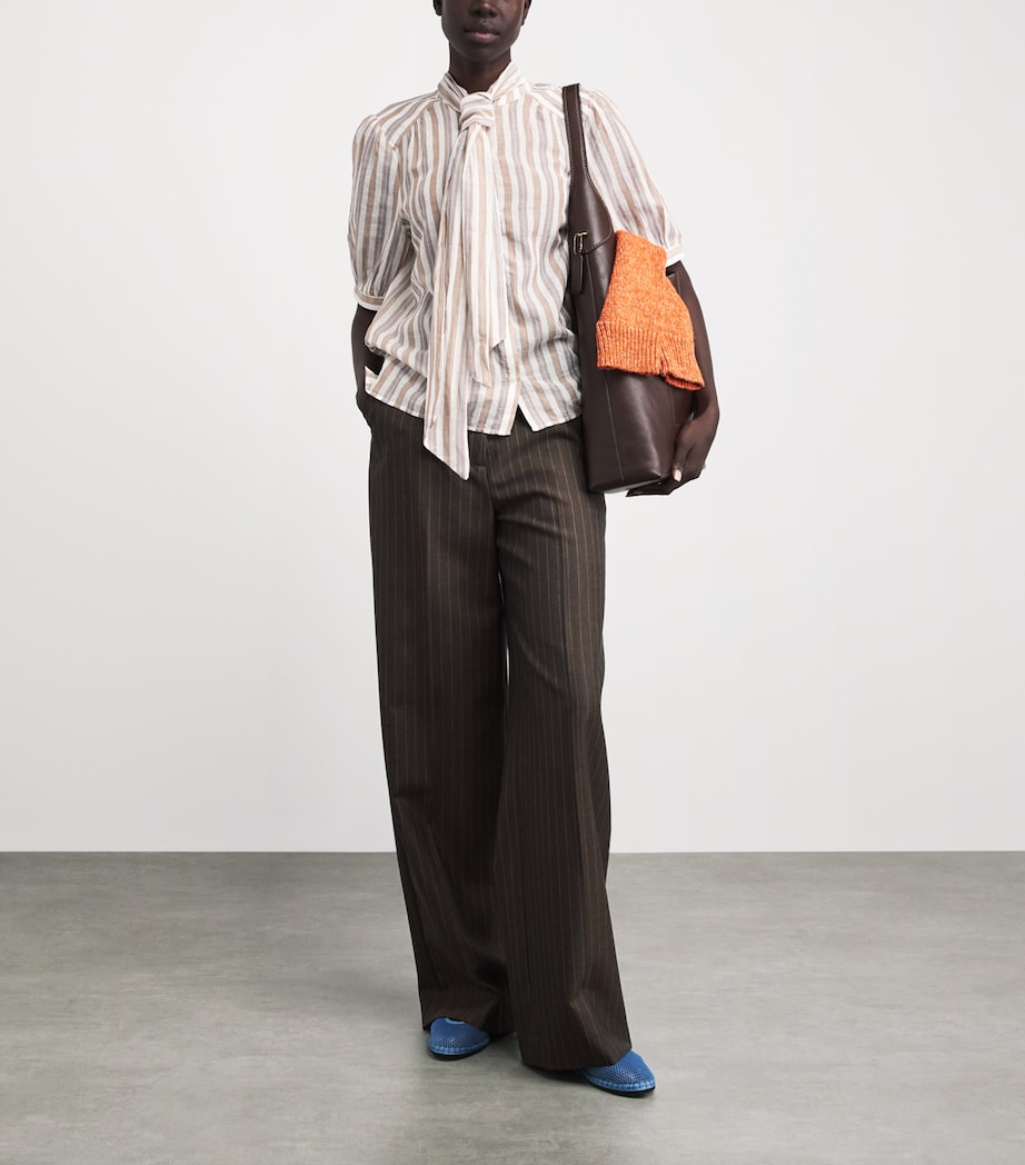 ME+EM Womens Stripe Blouse and Tie Brown Multi Image 2