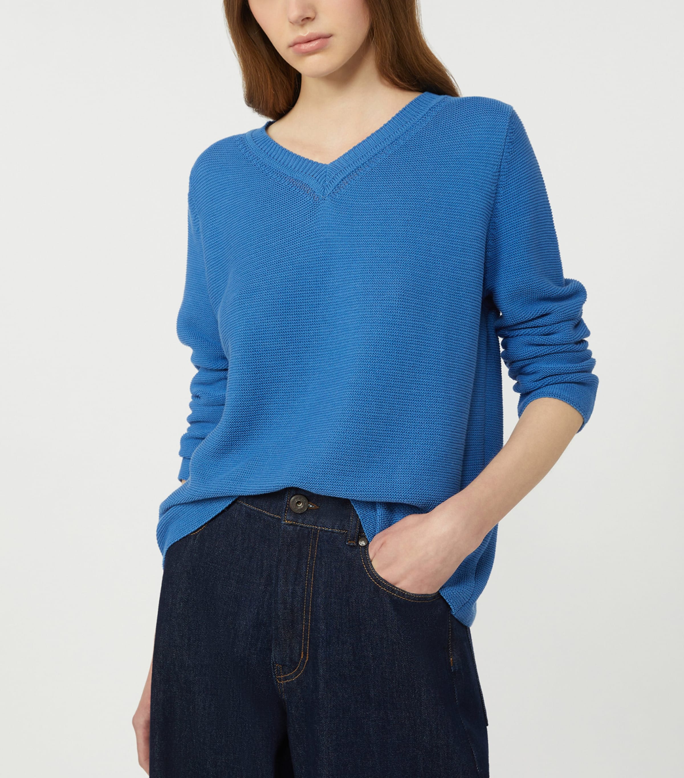 Weekend Max Mara Womens Cotton V-Neck Sweater Cornflower Blue Image 5
