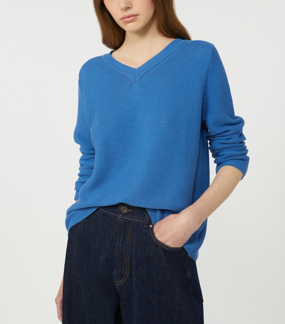 Weekend Max Mara Womens Cotton V-Neck Sweater Cornflower Blue Image 5
